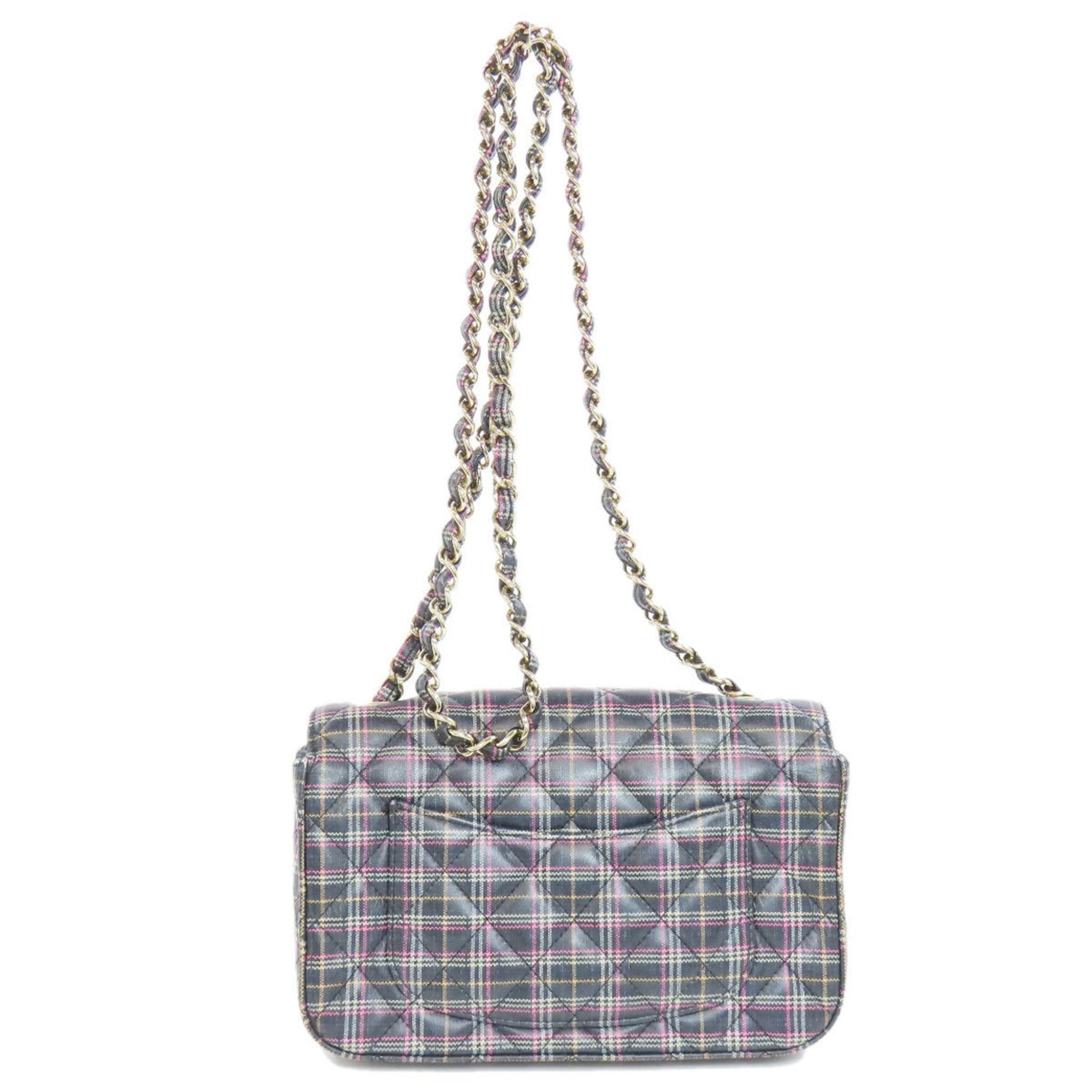Chanel Chain Shoulder Check Pattern Bag Leather