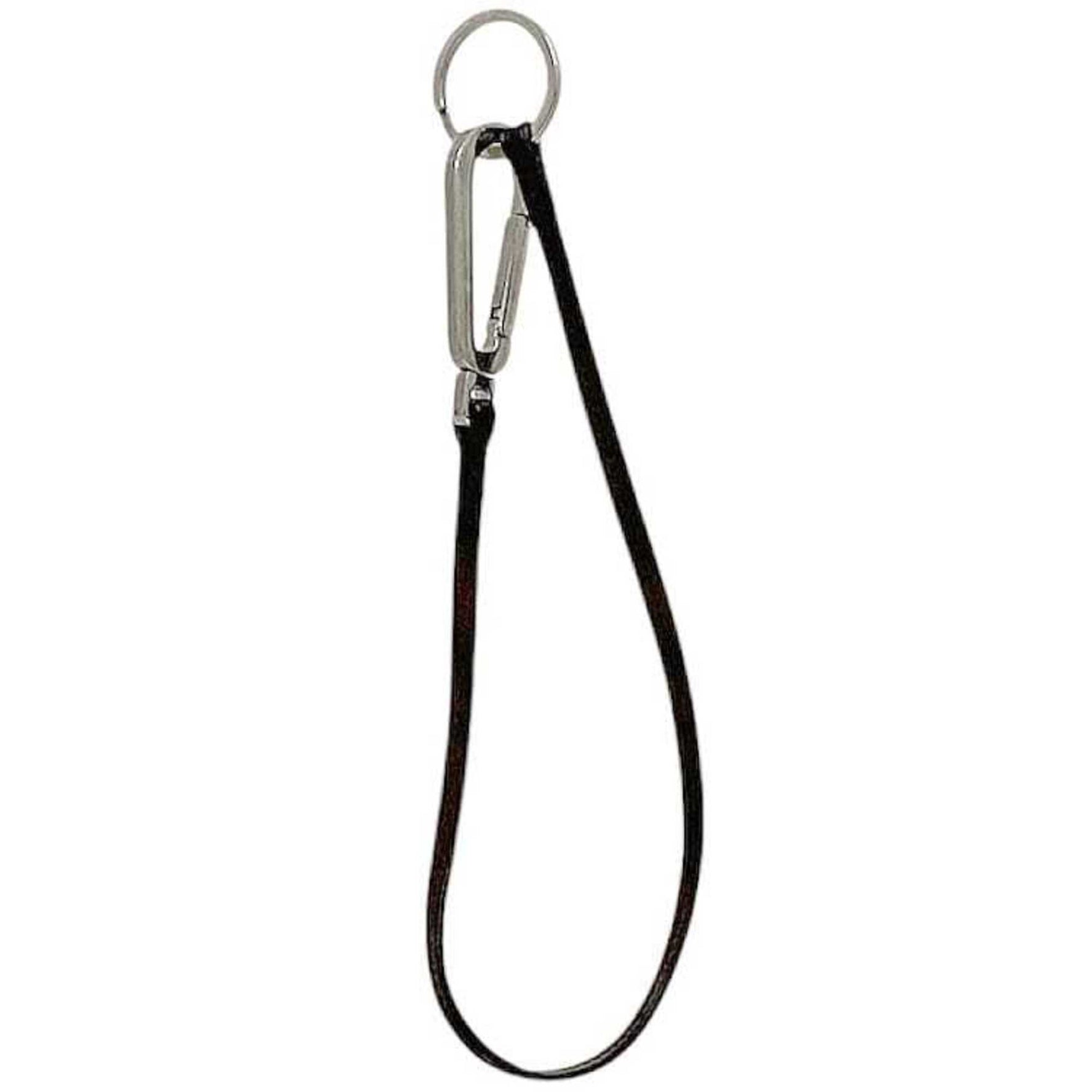 Prada Carabiner Key Ring, Silver/Brown Brass and Cowhide Leather, Keychain Men's/Women's, Strap, Leather Cord, Carabiner, Silver/Brown, Storage Included