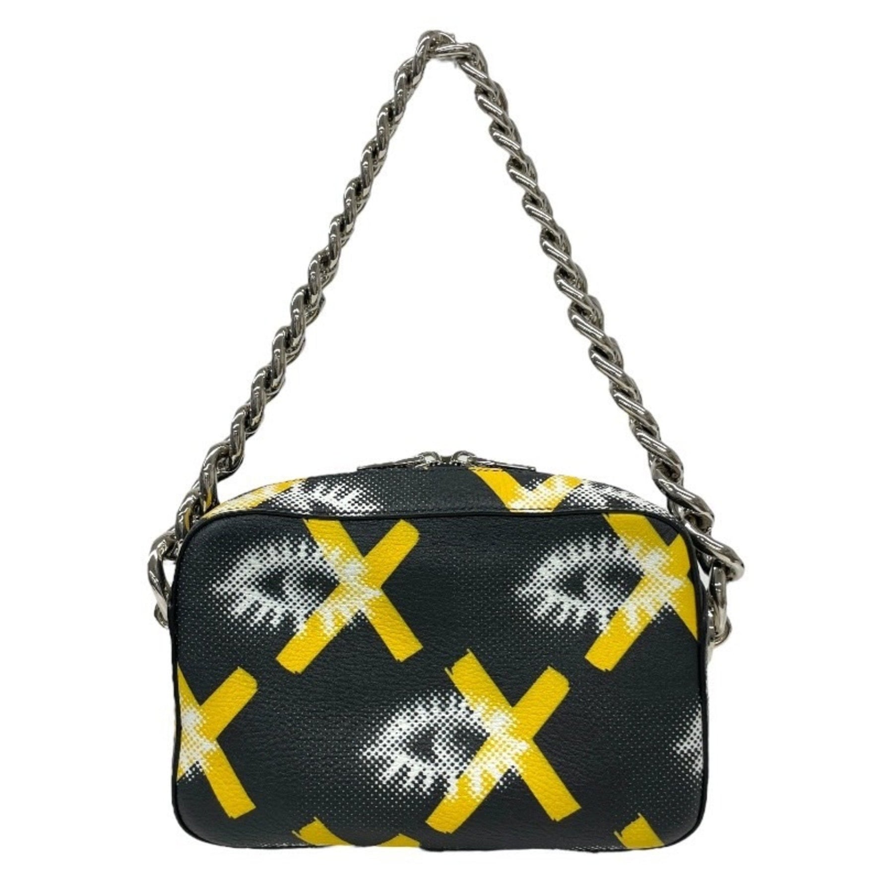 PRADA Chain Bag Shoulder Leather Handbag Black Yellow