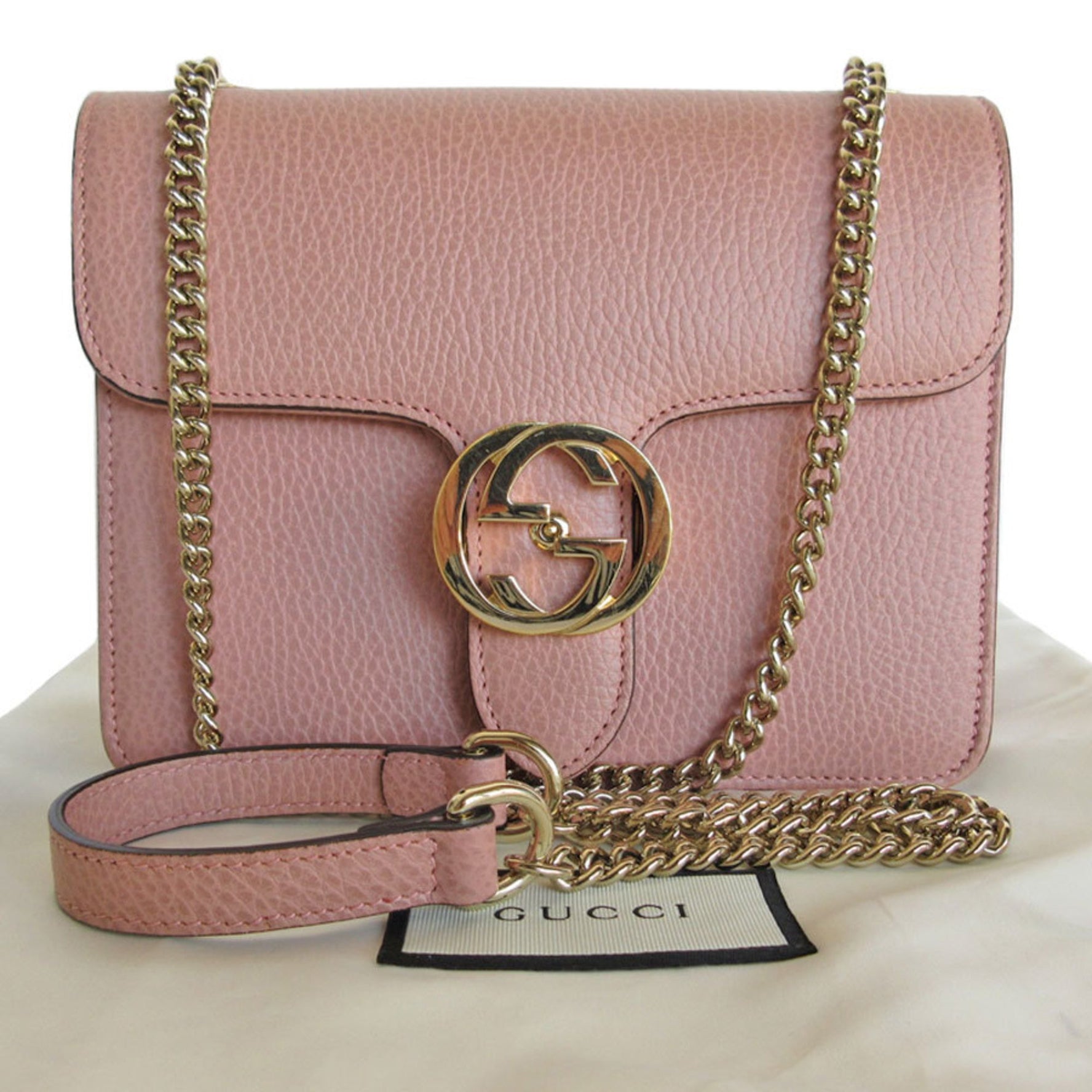 GUCCI Shoulder Bag Interlocking G Leather Pink Beige Light Gold