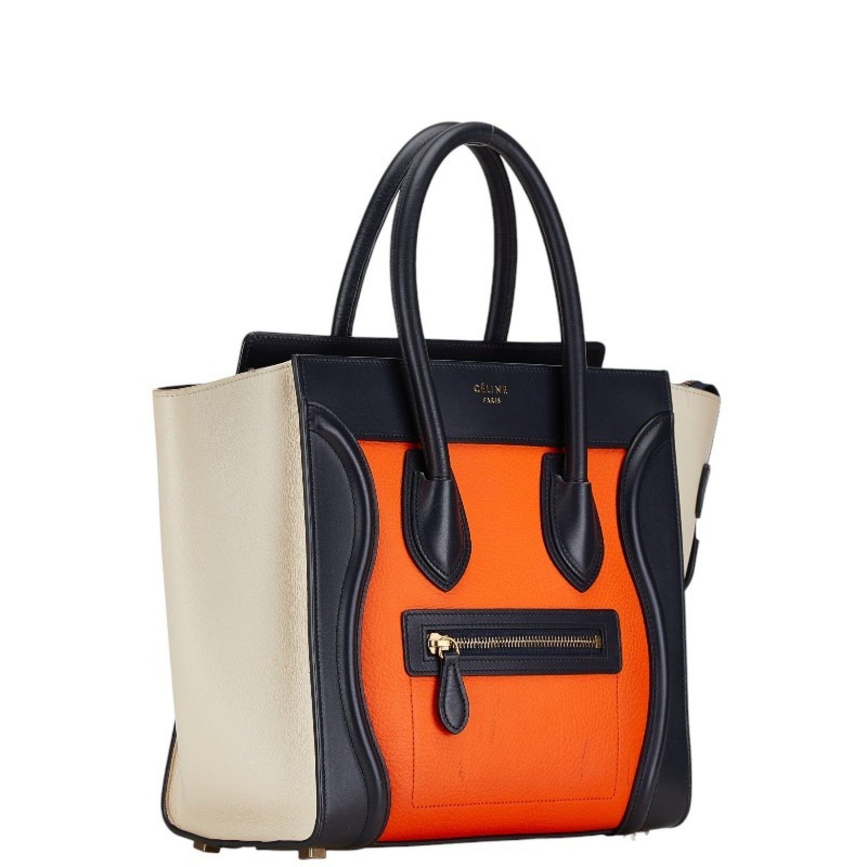 Celine Luggage Nano Shopper Handbag Navy Orange Beige Leather