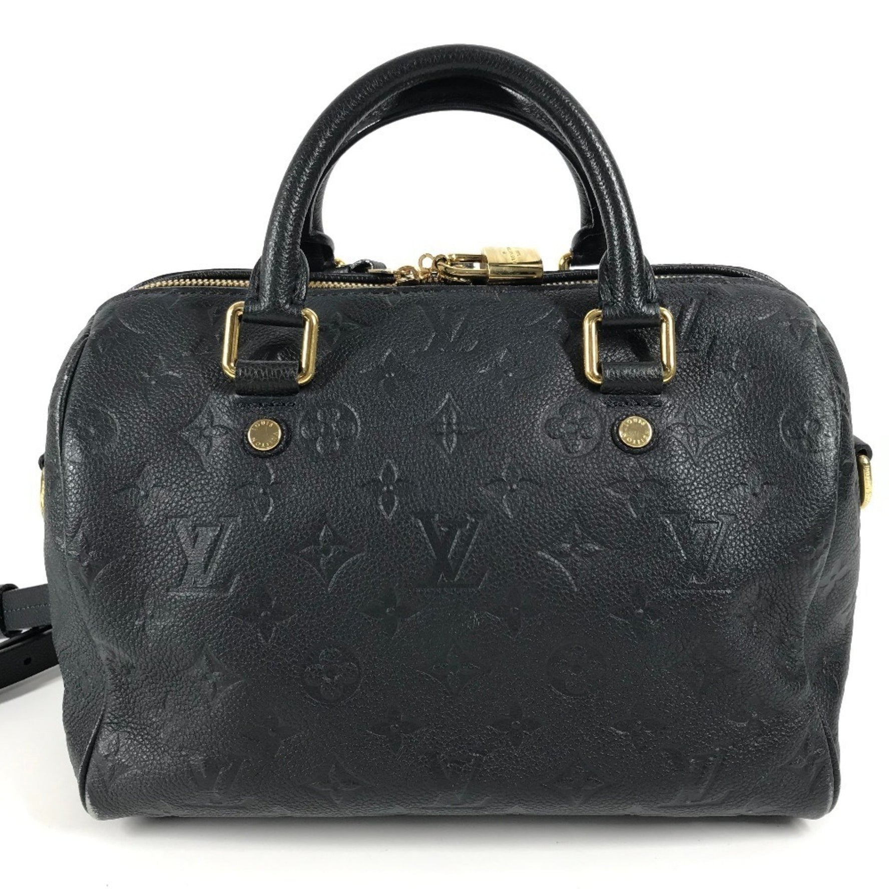 Louis Vuitton Monogram Empreinte Speedy Bandouliere 25 Bag Mini Boston Shoulder Handbag Leather Dark Navy