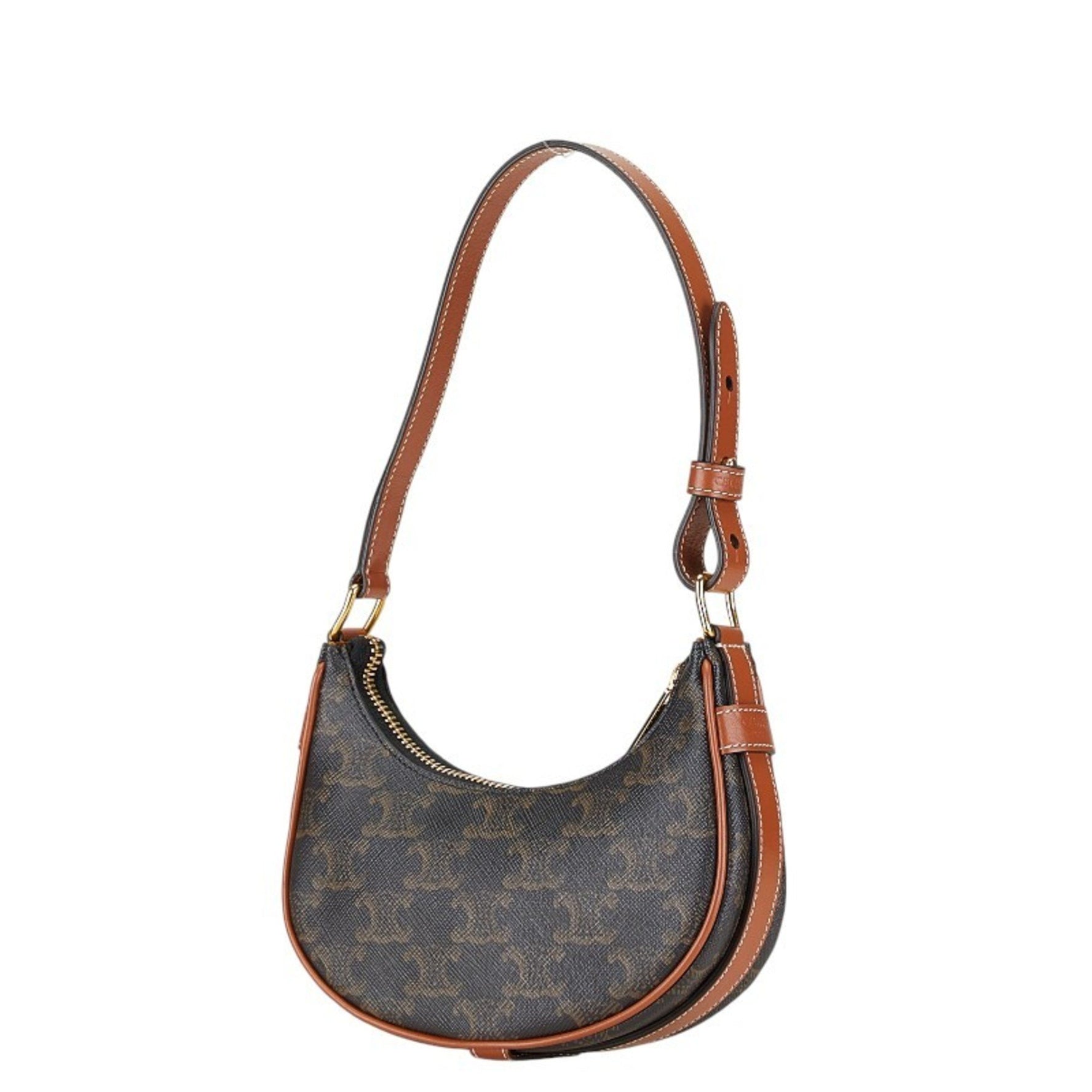 Celine Triomphe Ava Handbag Tan Brown Black PVC Leather