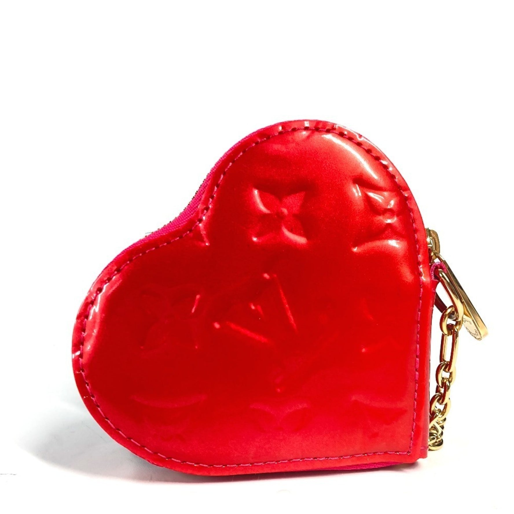Louis Vuitton Monogram Vernis Porte Monet Cool Coin Purse Wallet with Key Ring Heart Wallet/Coin Case Canvas Rose Pop Pink