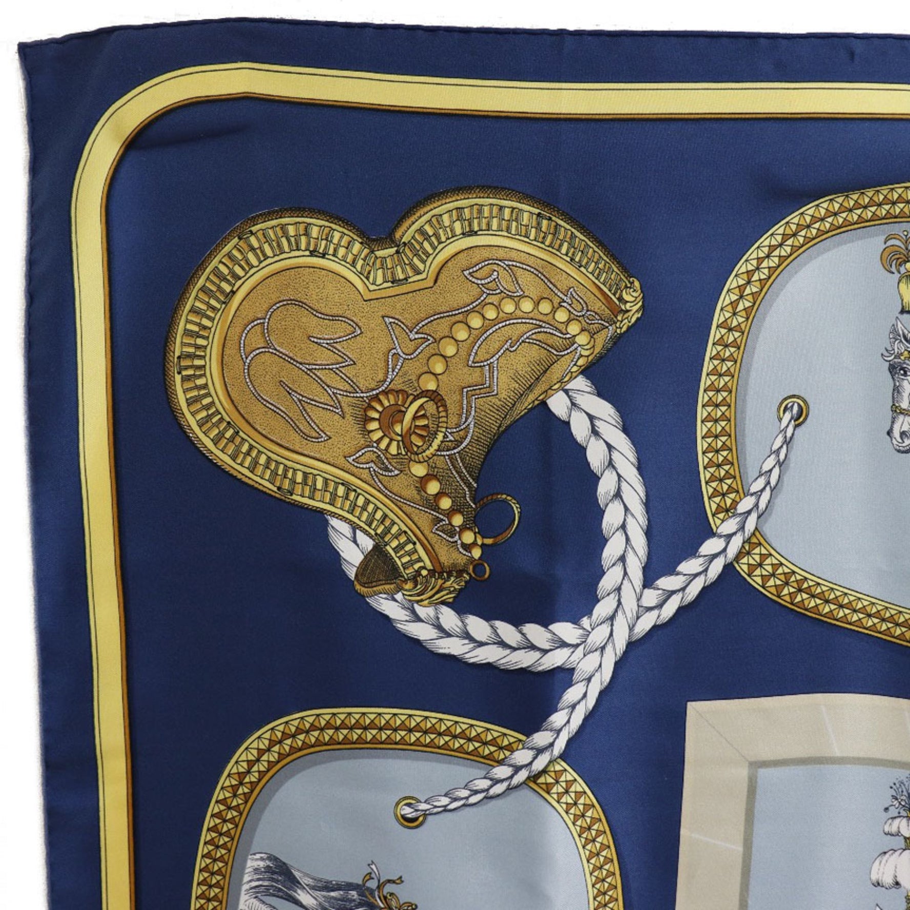 Hermes Carre 90 GRAND APPARAT Dressed Horse Silk Blue Scarf