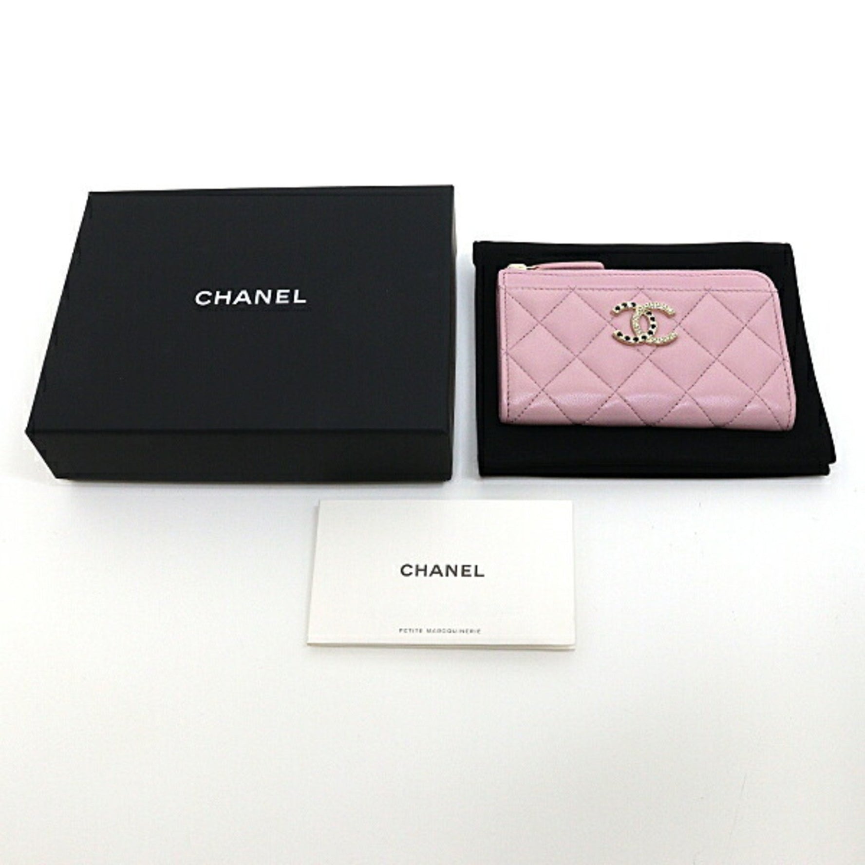 CHANEL Zip Card Case Coin Lambskin Light Unused