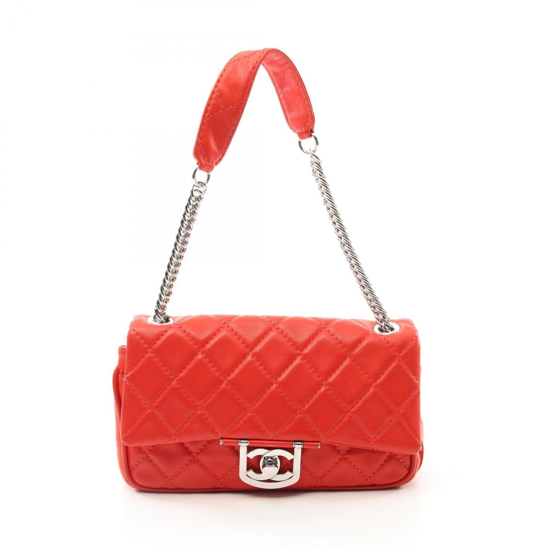 CHANEL Matelasse Shoulder Bag Lambskin (Sheepskin) Red