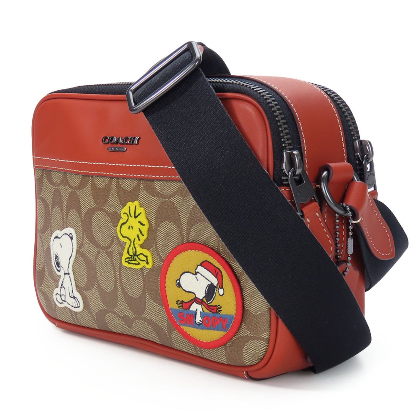 Coach Shoulder Bag Signature Leather Terracotta Peanuts Collaboration Snoopy