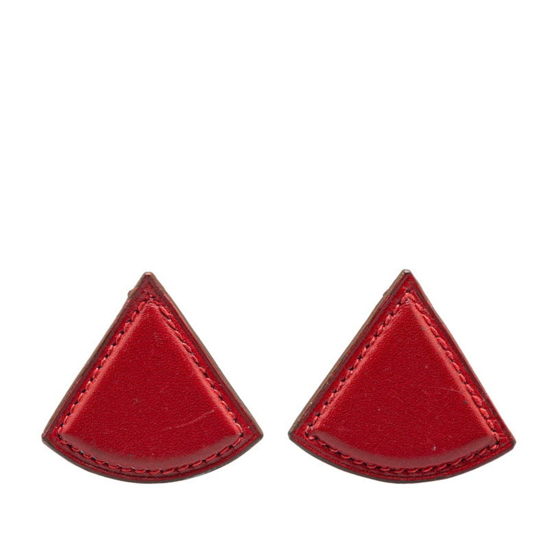 Hermès Triangle Earrings Rouge vif Leather Plated HERMES