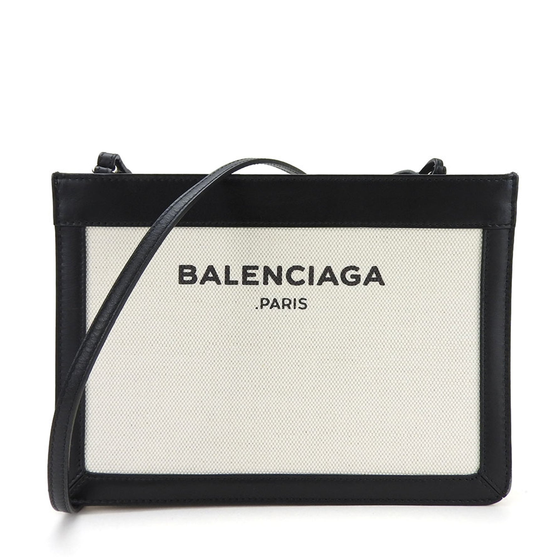 Balenciaga shoulder bag navy pochette canvas leather ivory black ladies casual