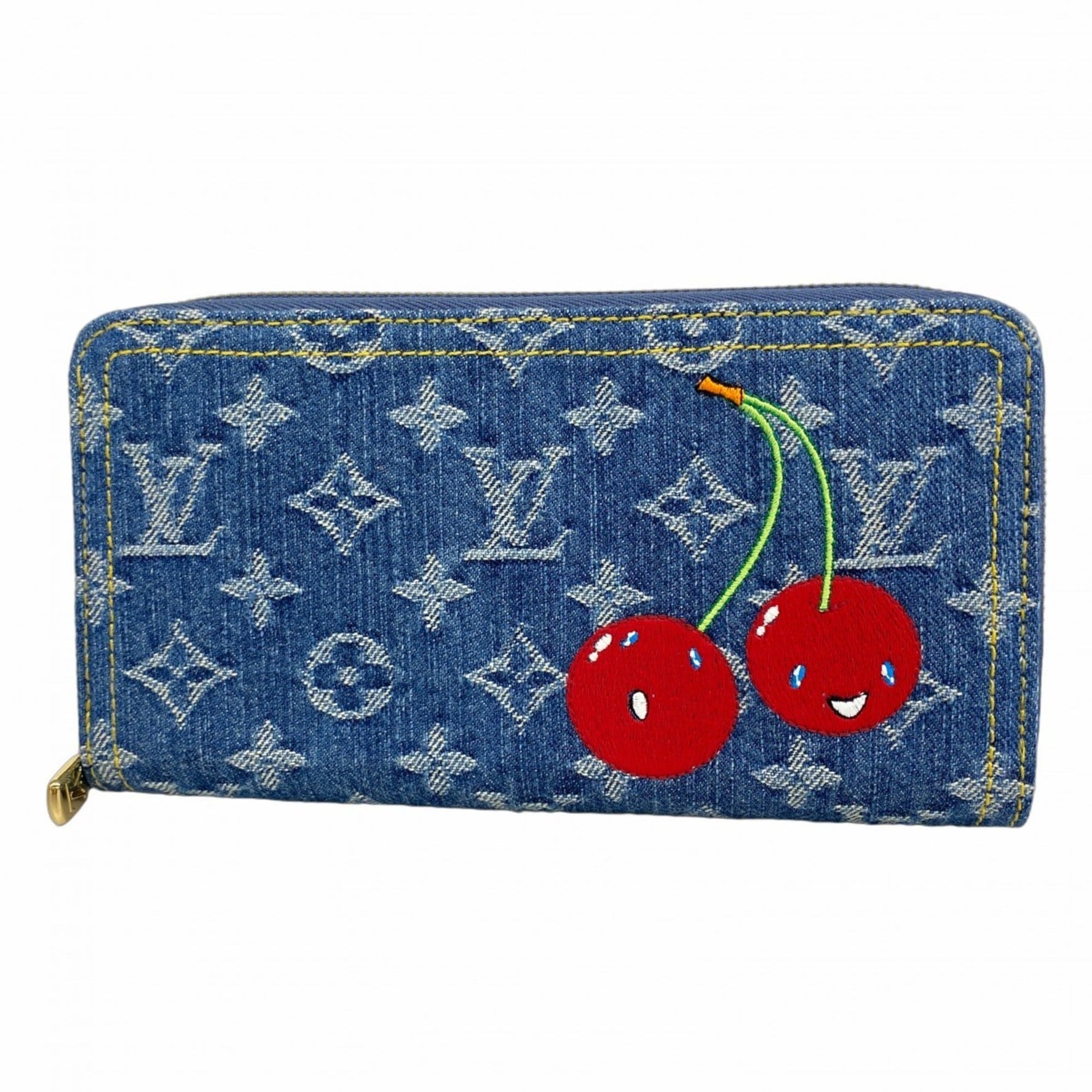 Louis Vuitton Monogram Denim Cherry Zippy Wallet by Takashi Murakami