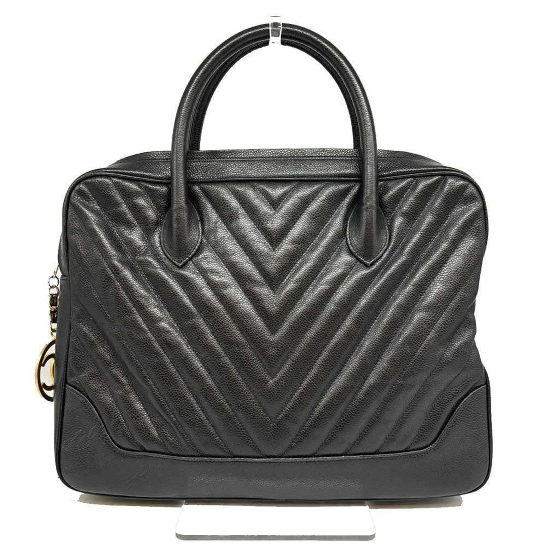 Chanel Caviar Skin Handbag Chevron V Stitch Leather