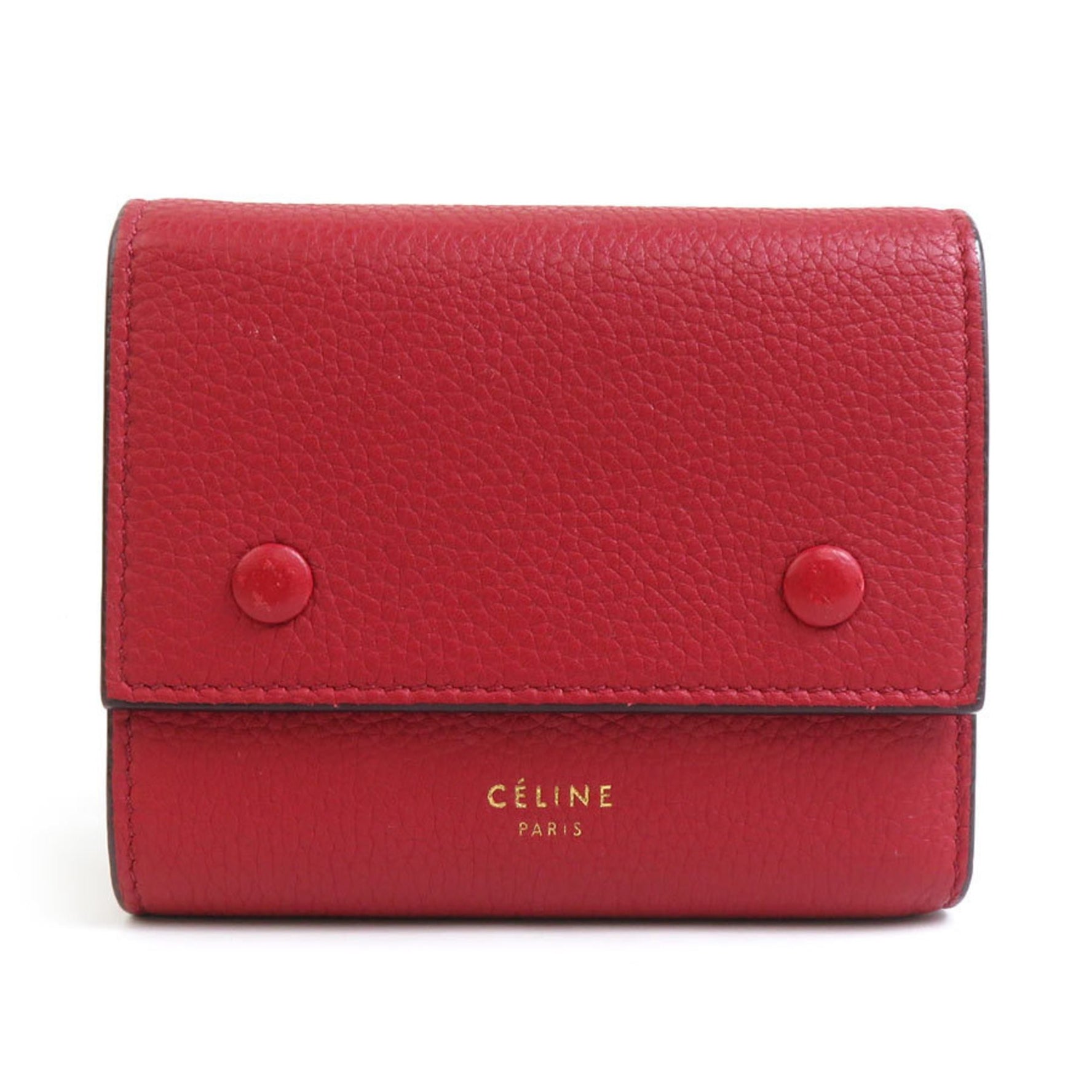 CELINE Small Folded Multi-Function Tri-Fold Wallet Leather Red