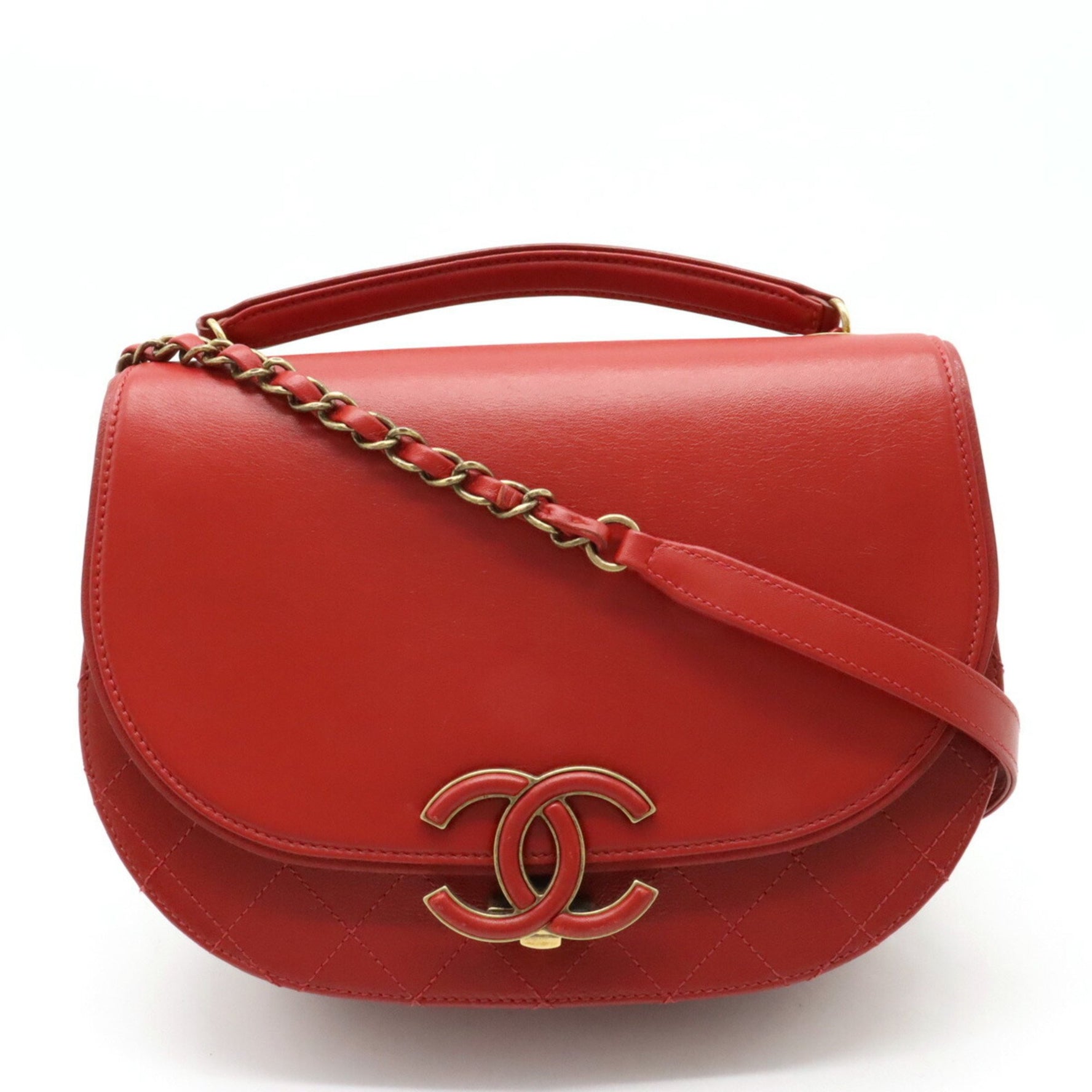 CHANEL Coco Curve Matelasse Chain Shoulder Bag Pochette Leather Red