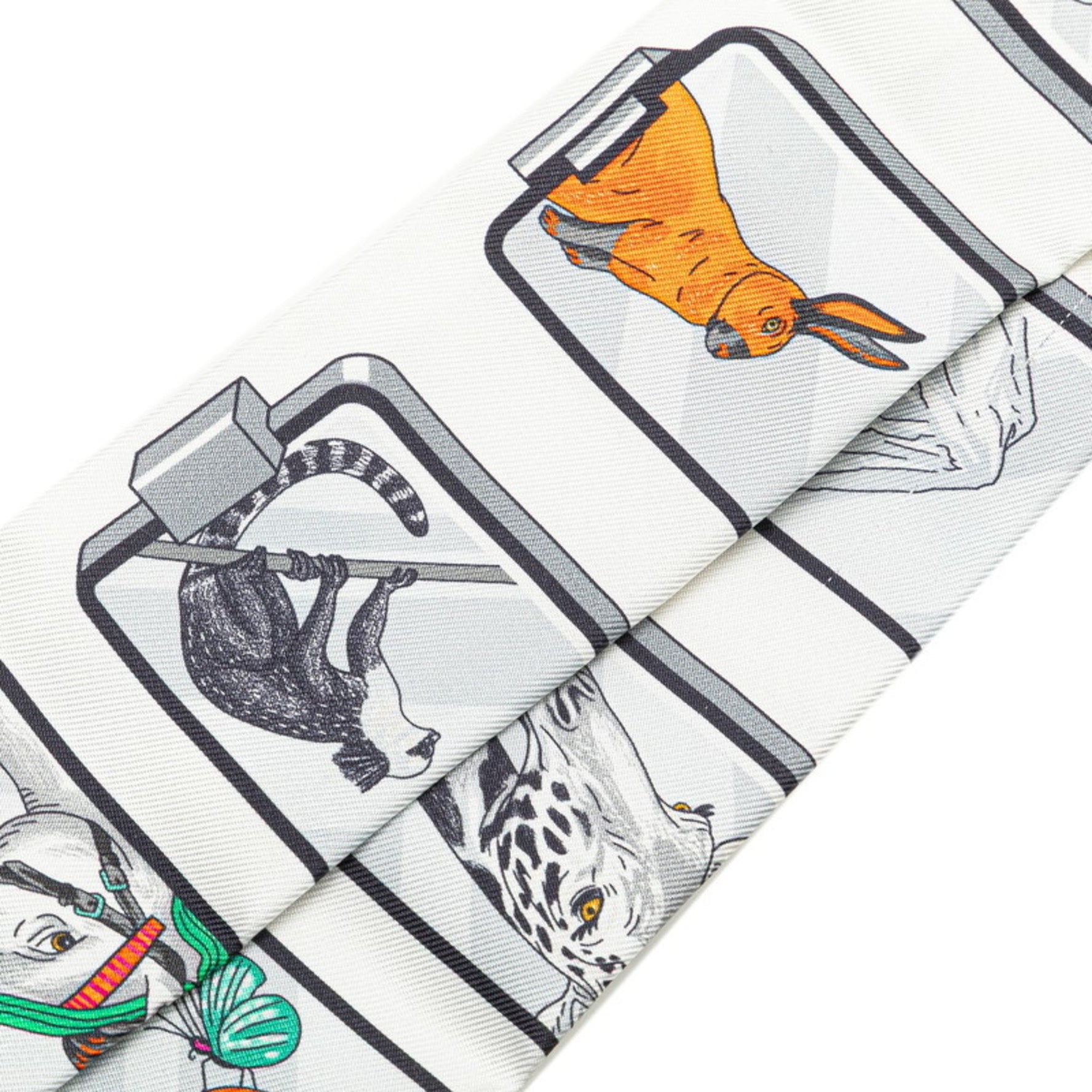 Hermes Twilly STORY Scarf Muffler White Multicolor Silk