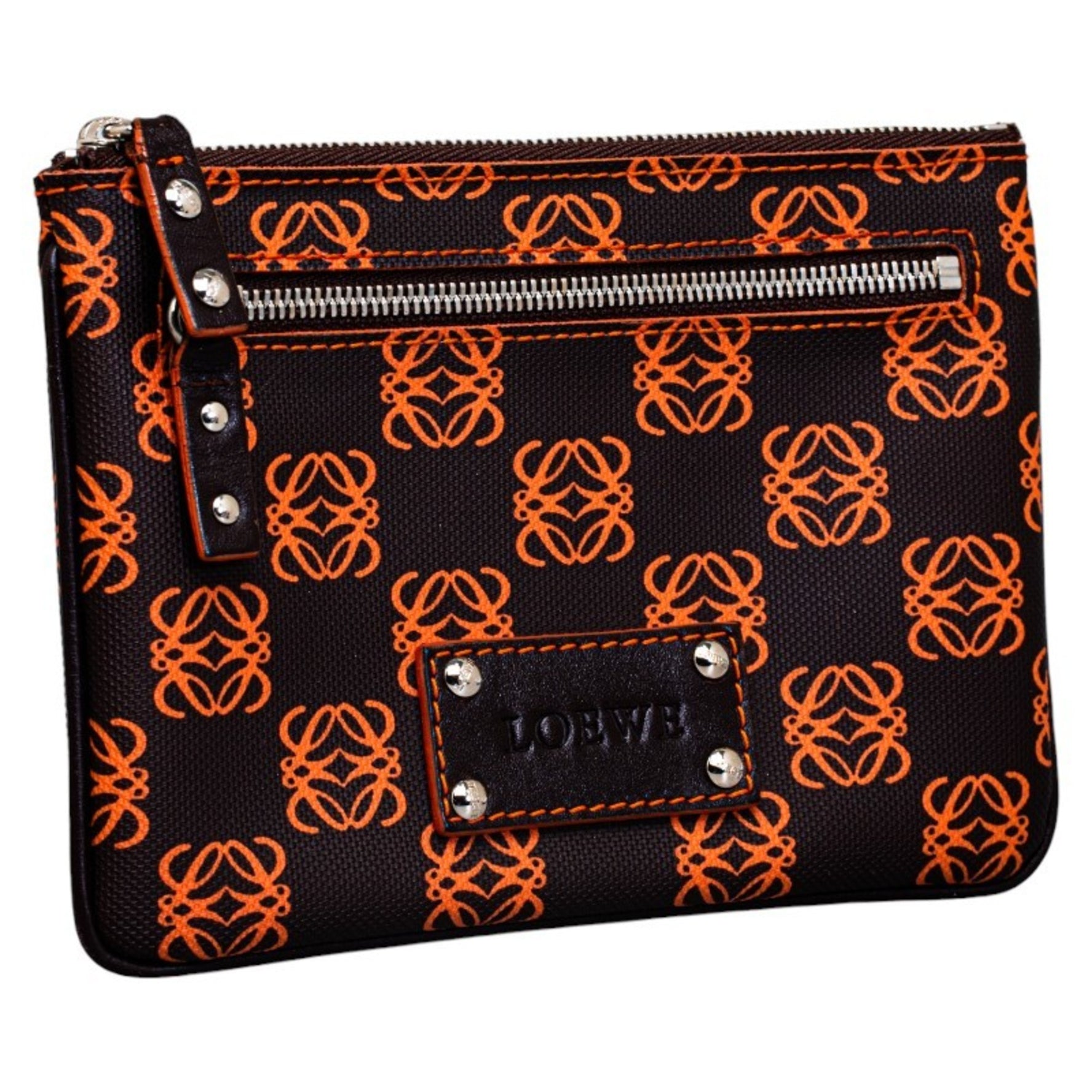 LOEWE Anagram Pouch Black Orange PVC Leather