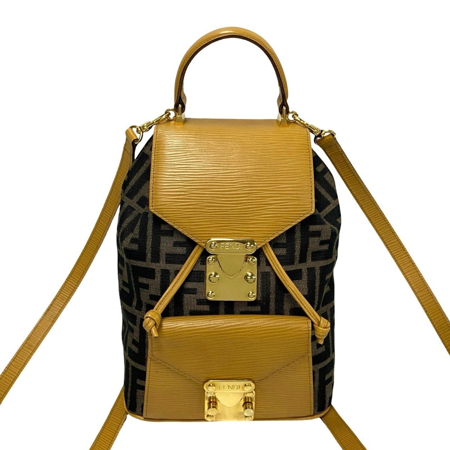 FENDI Zucca FF pattern canvas, Epi leather, genuine leather backpack/daypack, brown/beige, 229-2