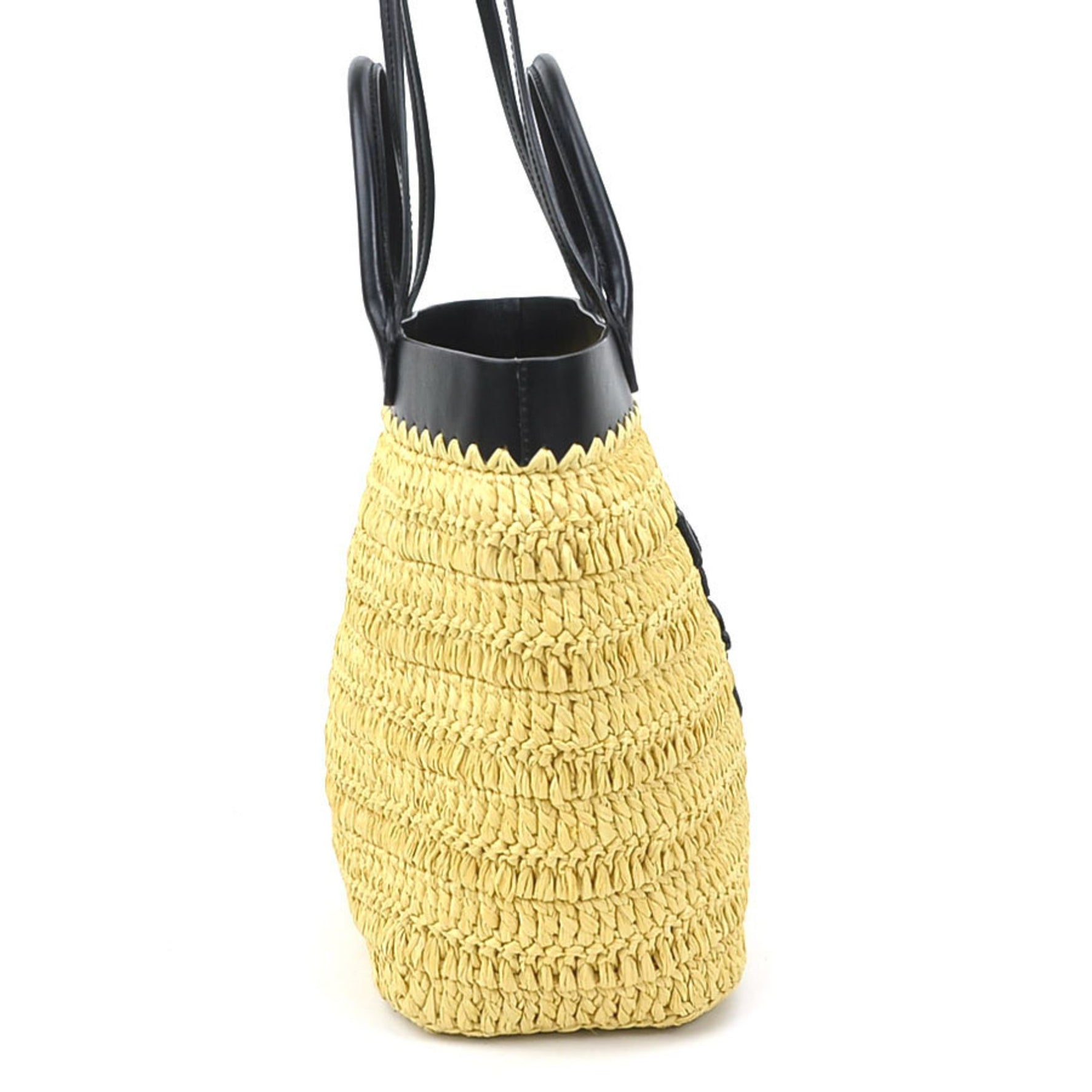 PRADA Handbag Shoulder Bag Small Crochet x Leather Tote Rayon Natural