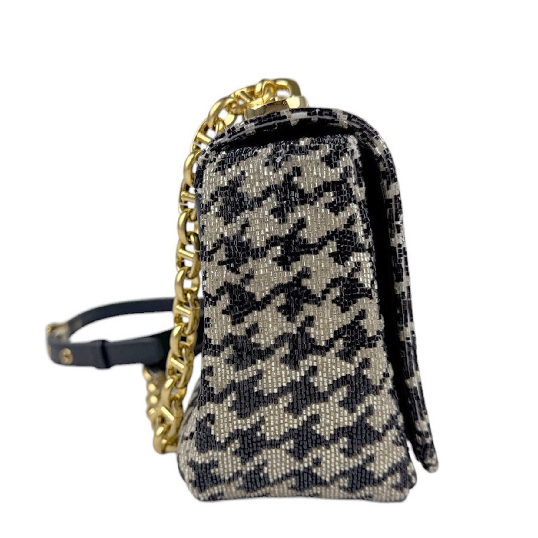Christian Dior Shoulder Bag Caro Beads Beige Black Gold