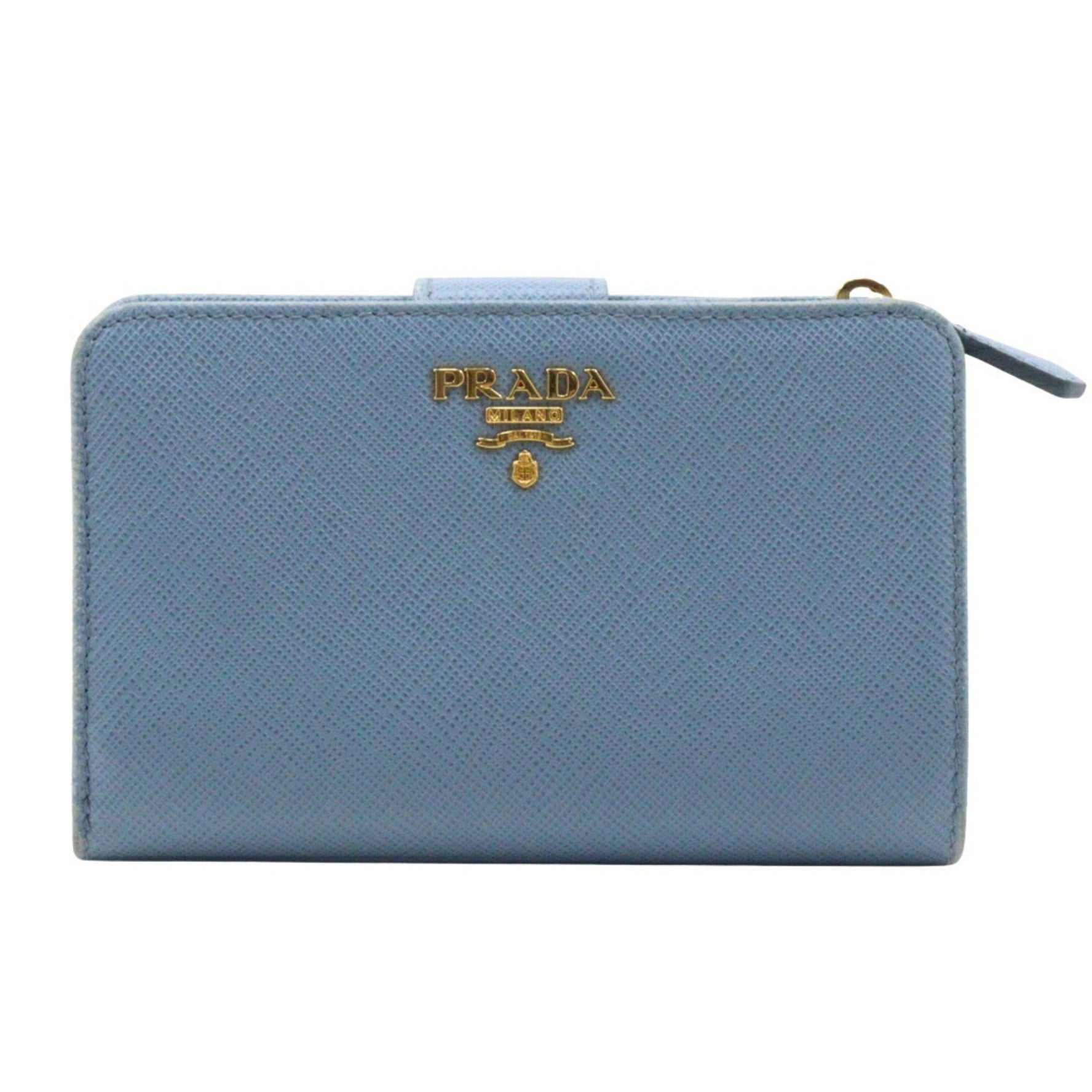 PRADA Bi-fold wallet Saffiano ASTRALE light blue snap button