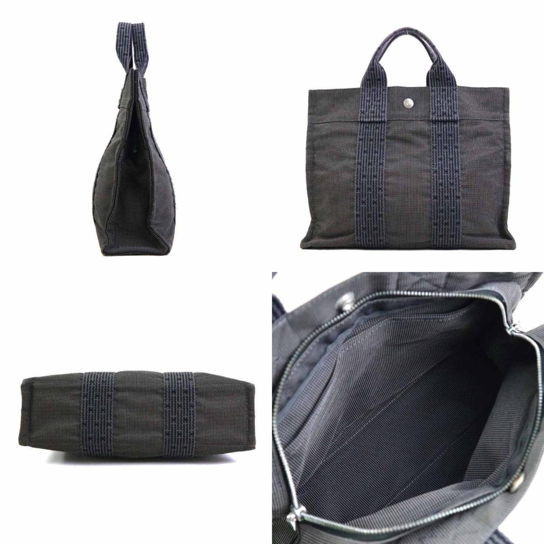 Hermes Hermès Air Line Canvas Handbag in Dark Gray and Silver