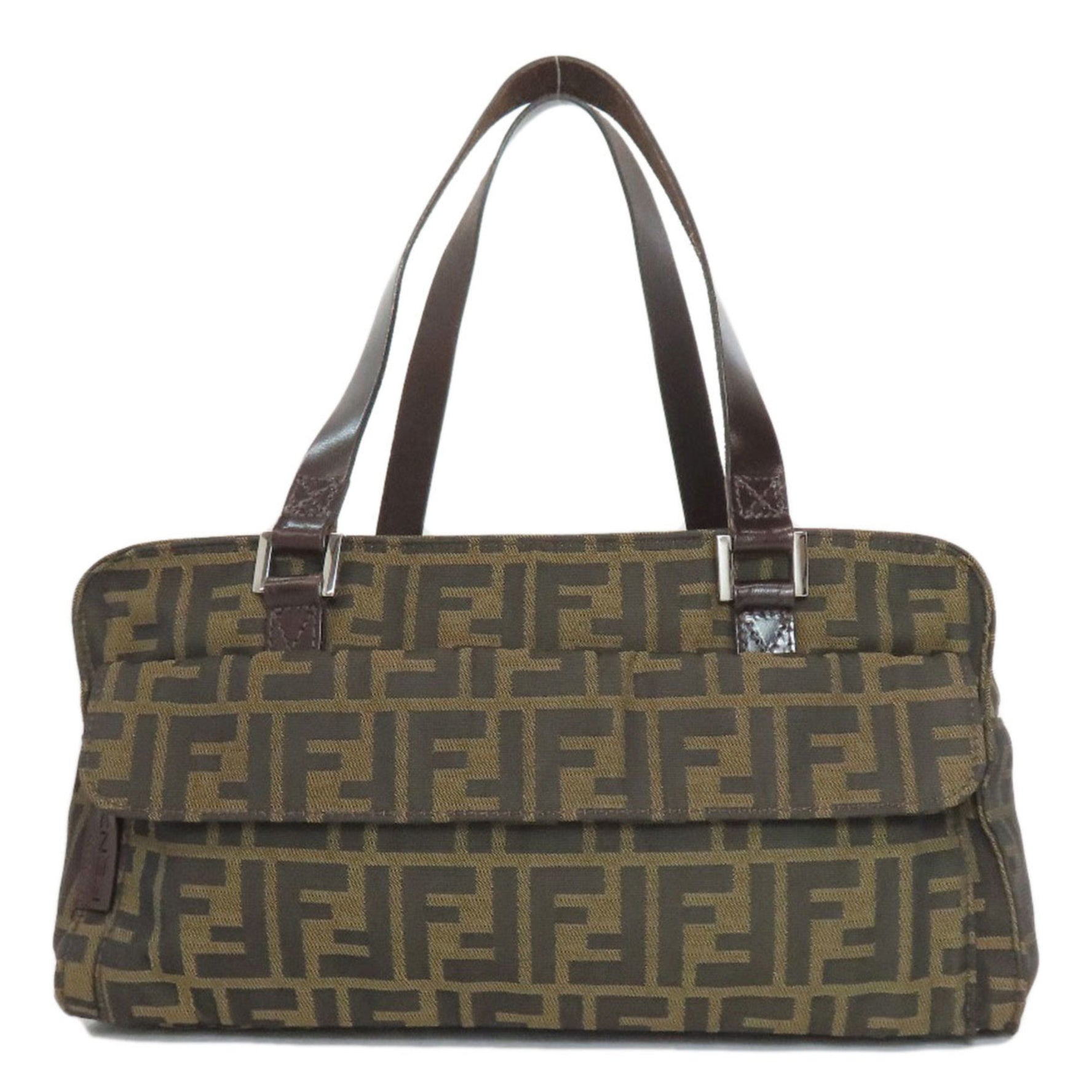 Fendi Zucca pattern handbag canvas and leather