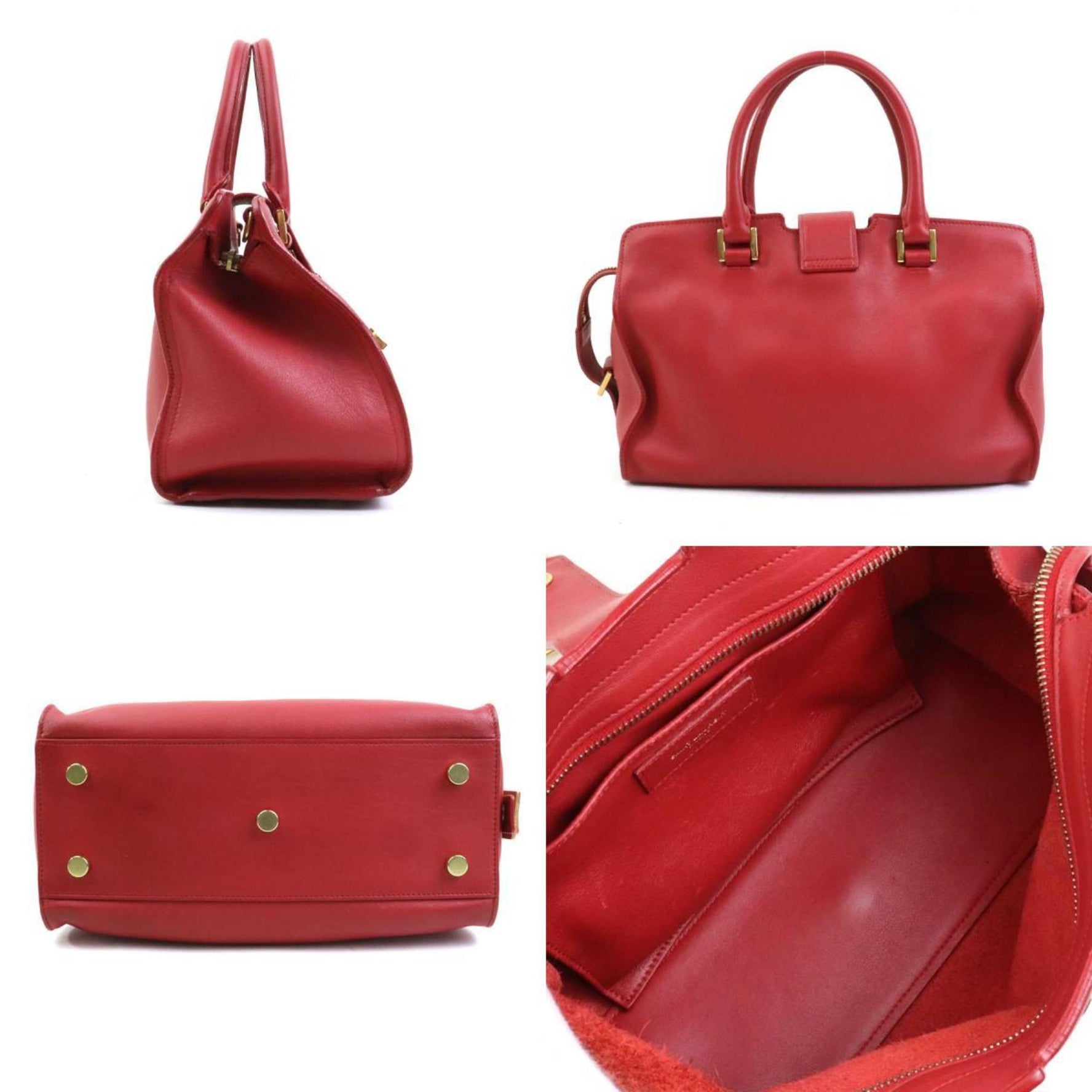 Saint Laurent Baby Cabas Leather Handbag/Shoulder Bag in Red and Gold
