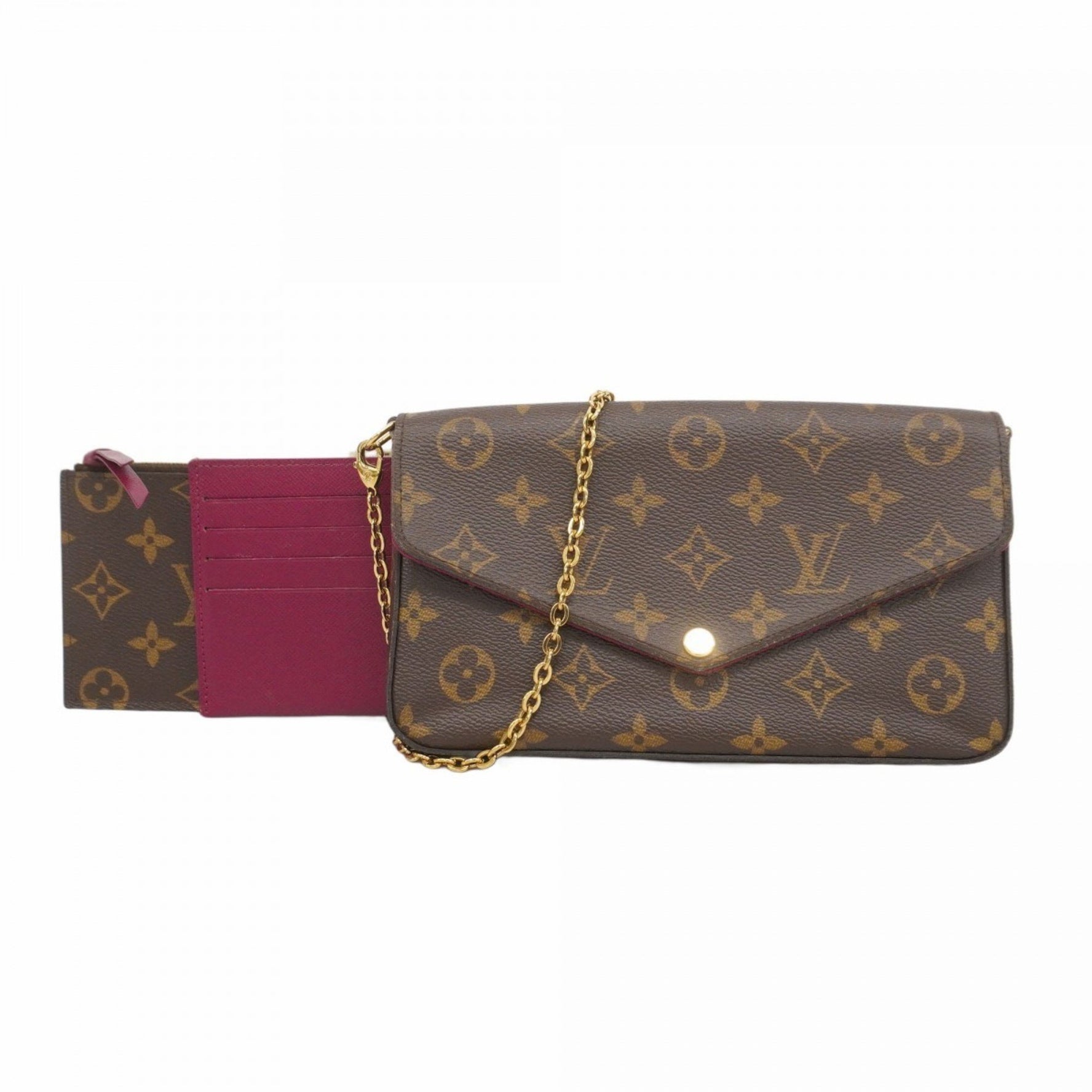 Louis Vuitton Monogram Pochette Felicie Shoulder Wallet Brown Fuchsia