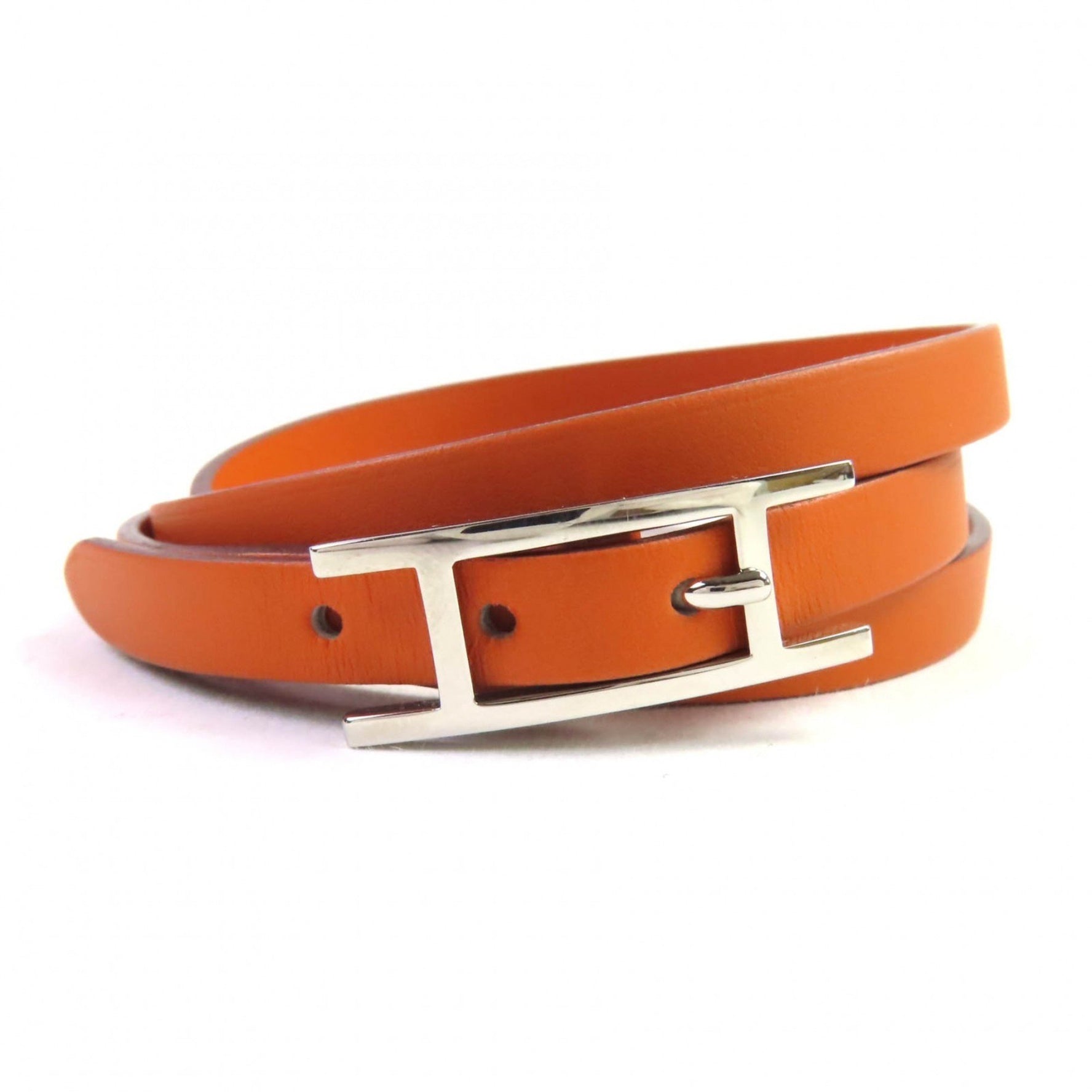 HERMES Api 3 Silver Hardware H Logo Leather Bracelet, J Stamp, Box Included