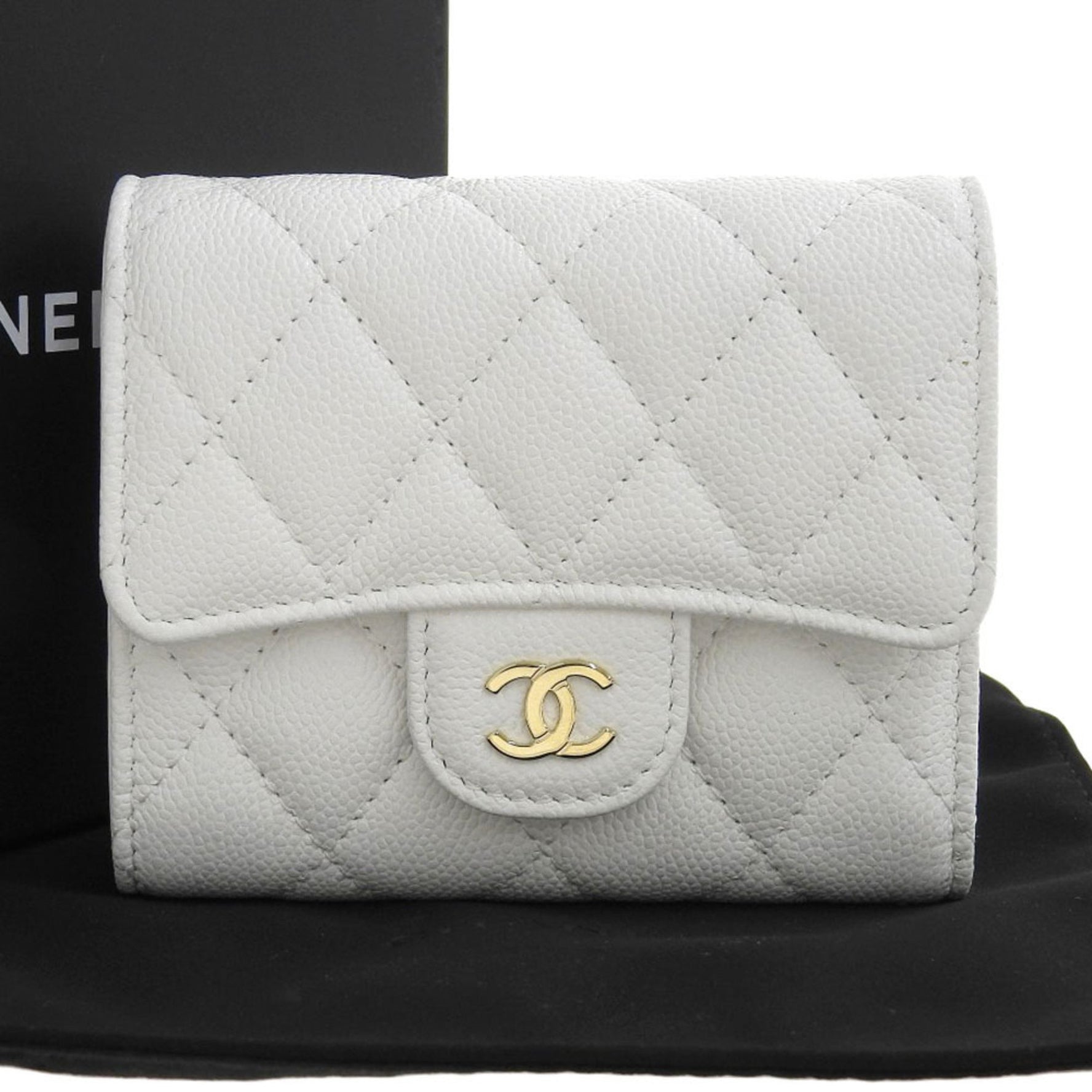 CHANEL Matelasse Random Serial Coco Mark Tri-fold Wallet Caviar Skin