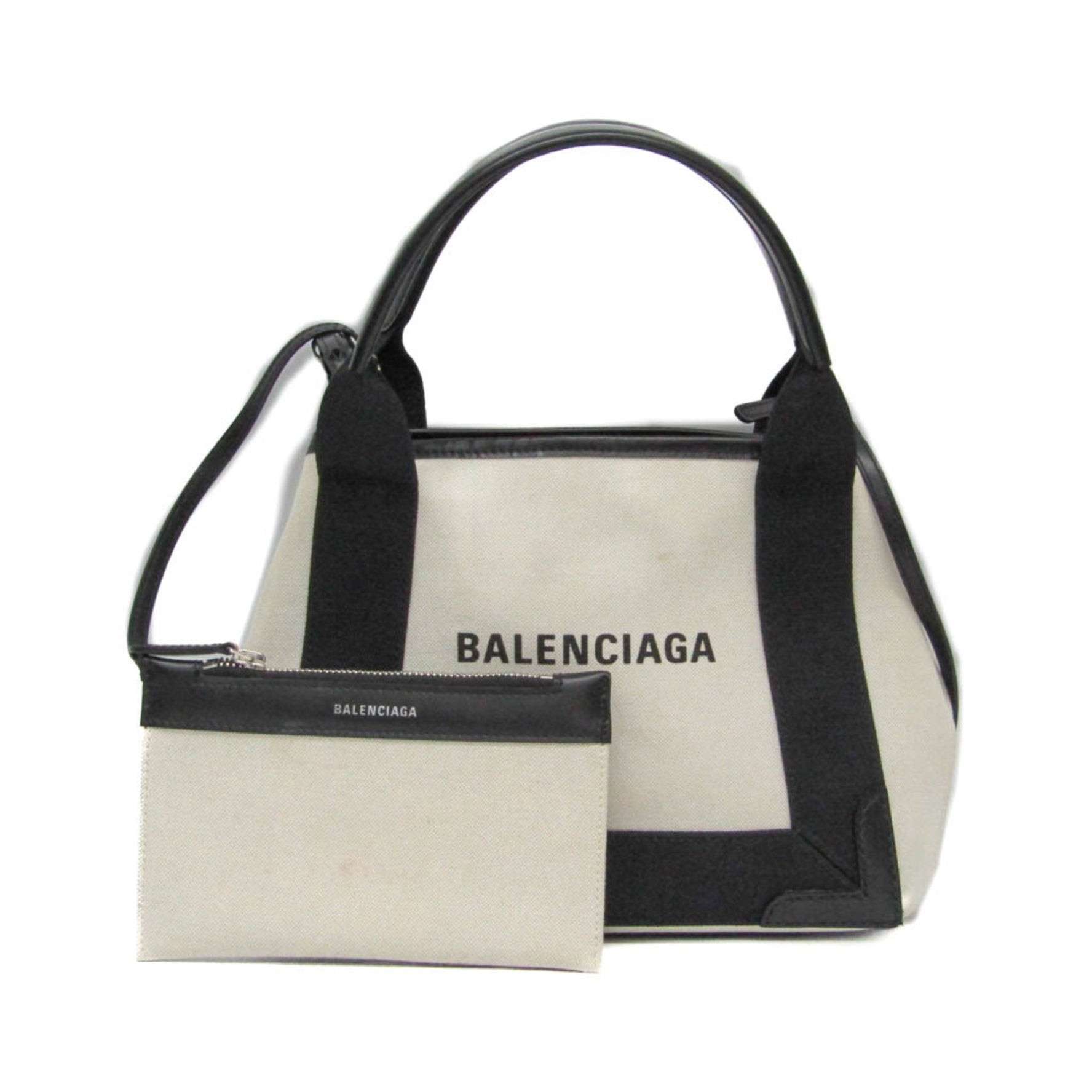Balenciaga Navy Cabas XS Canvas,Leather Handbag,Shoulder Bag Black,Cream