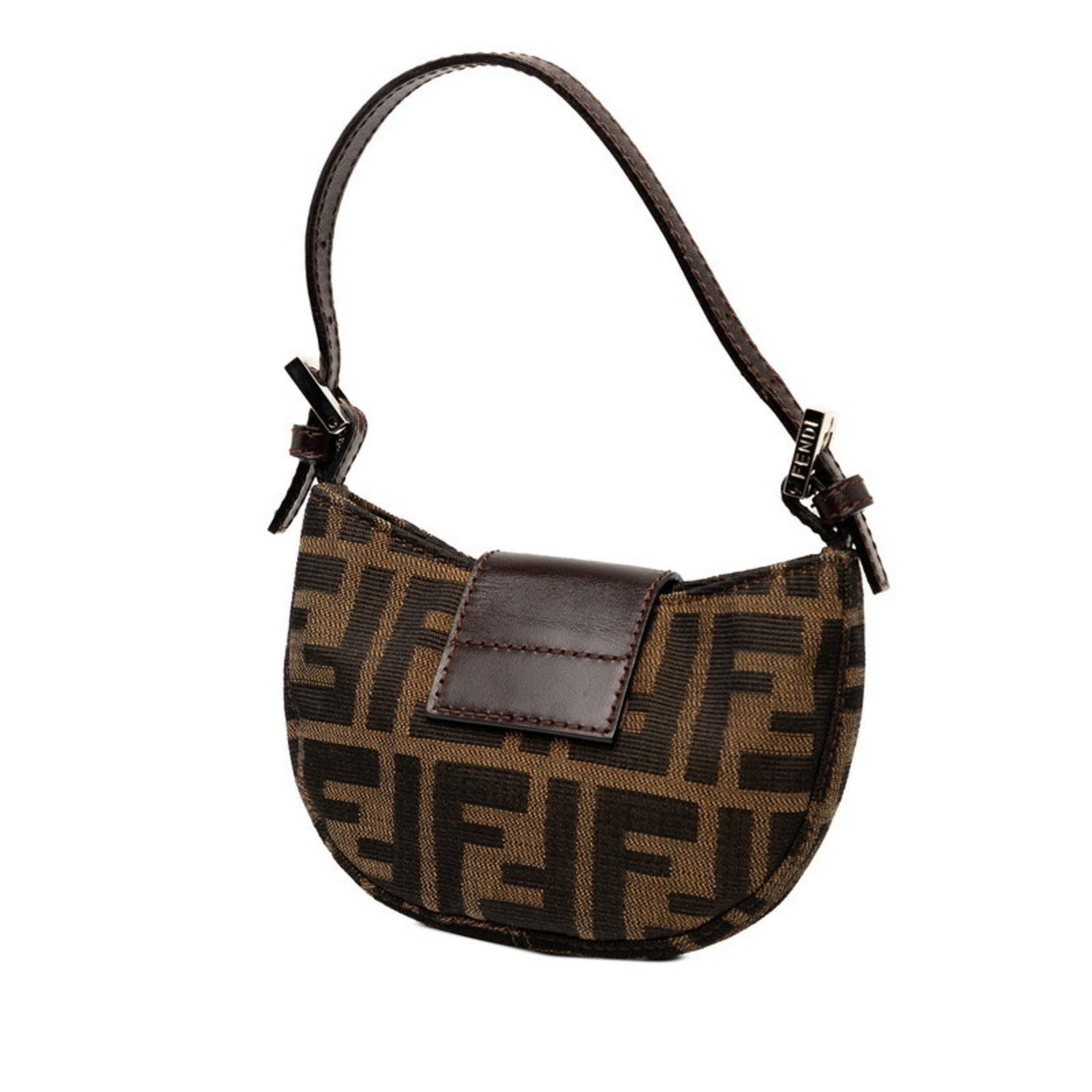 Fendi Zucca Mini Croissant Pouch Handbag Canvas and Leather
