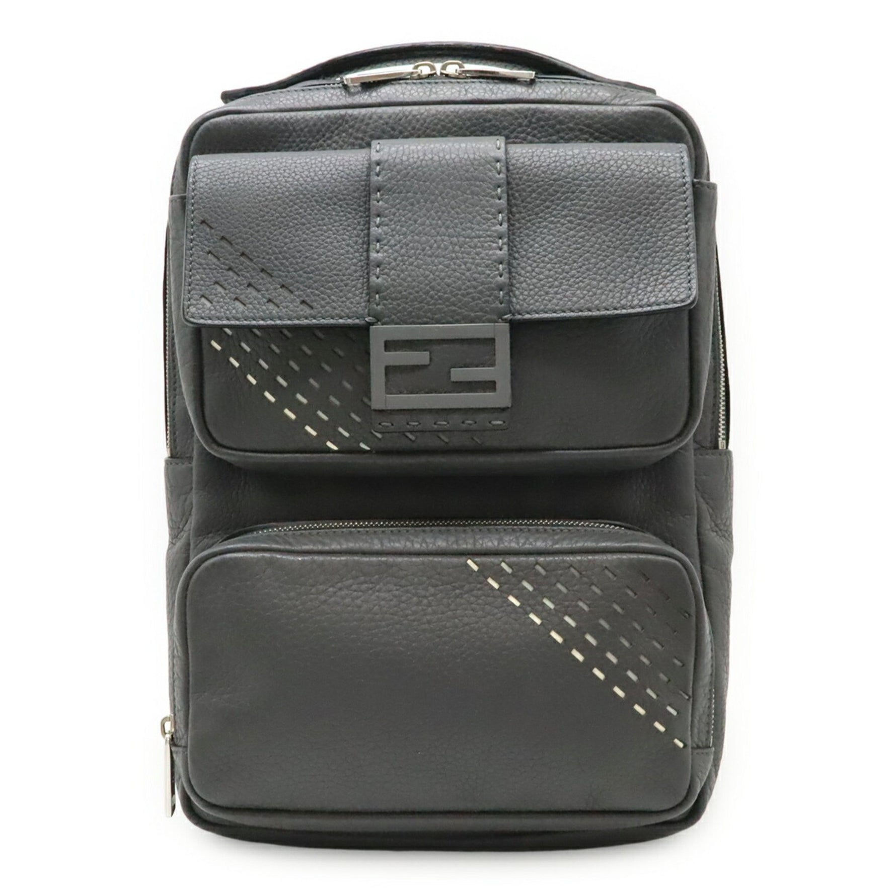 FENDI Selleria FF Backpack, Leather, Gray, Black