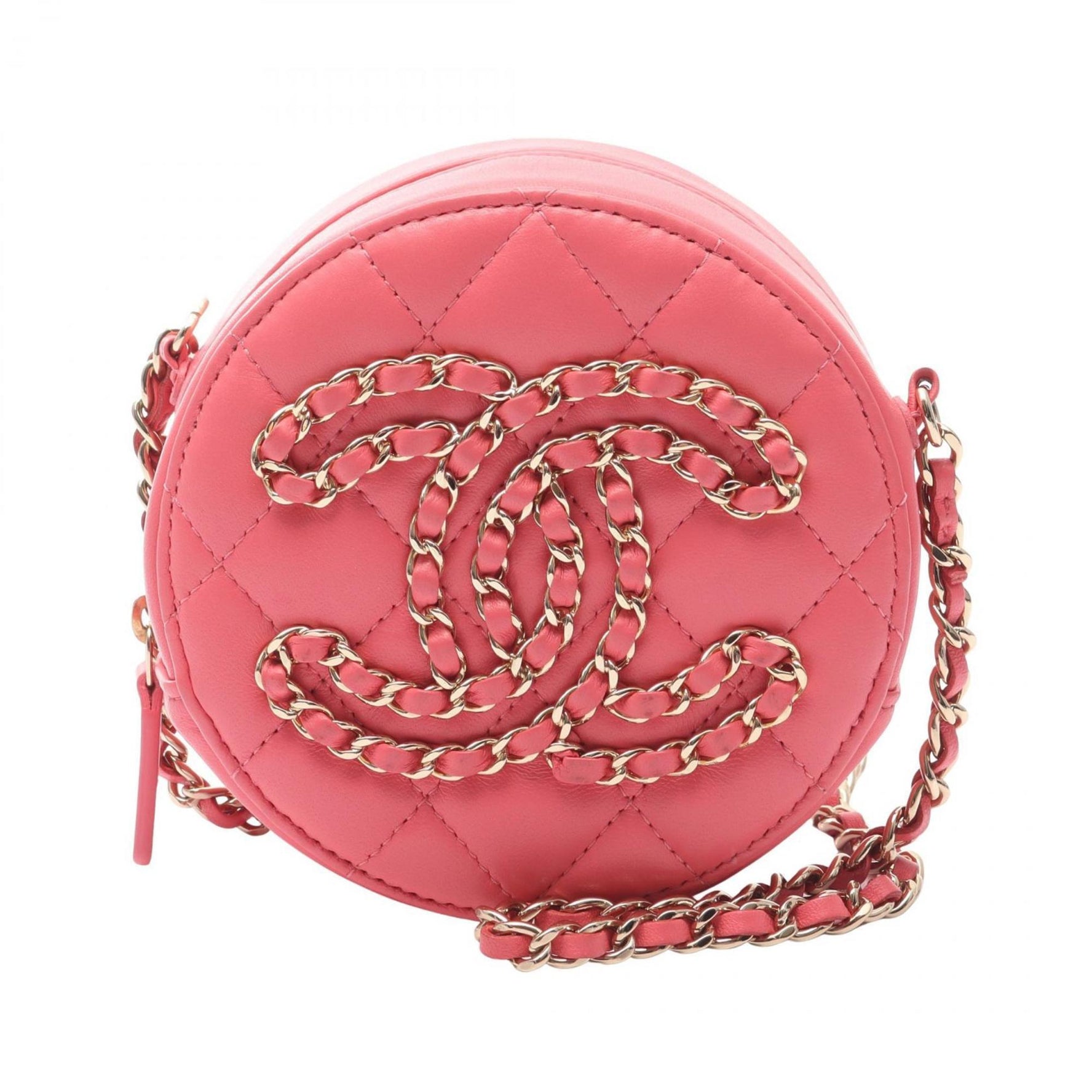 CHANEL Matelasse Round Mini Shoulder Bag in Lambskin Leather