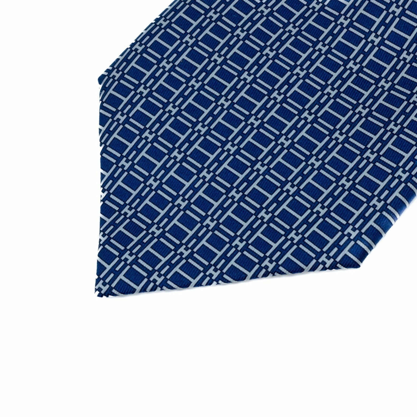 HERMES Necktie H Pattern 100% Silk Blue