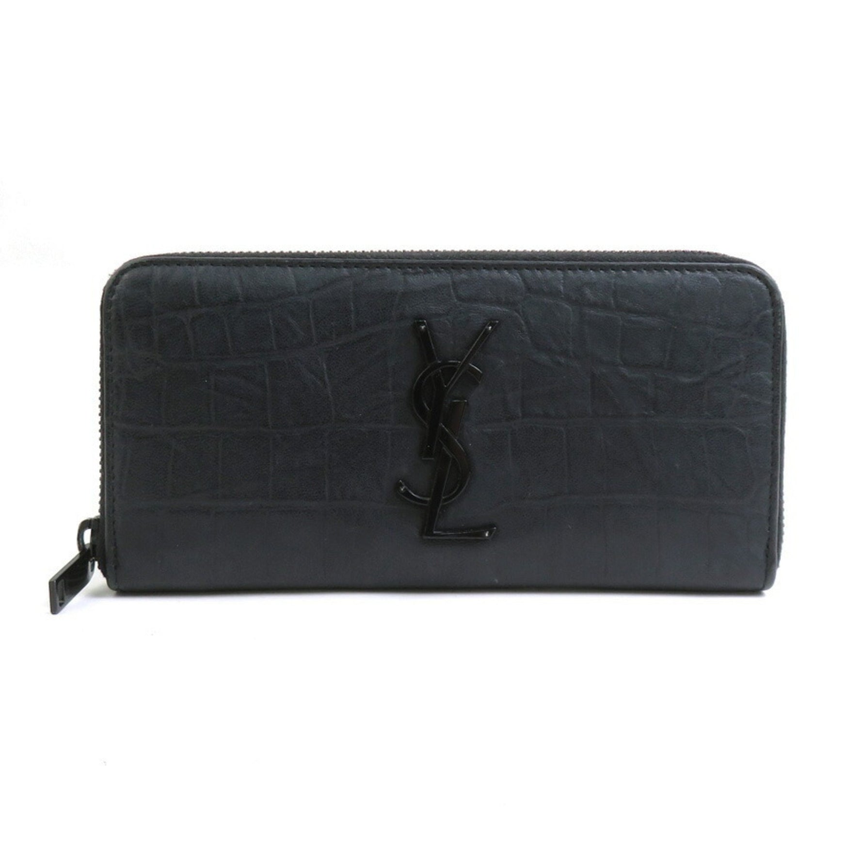 Saint Laurent Round Long Wallet Embossed Leather Men's