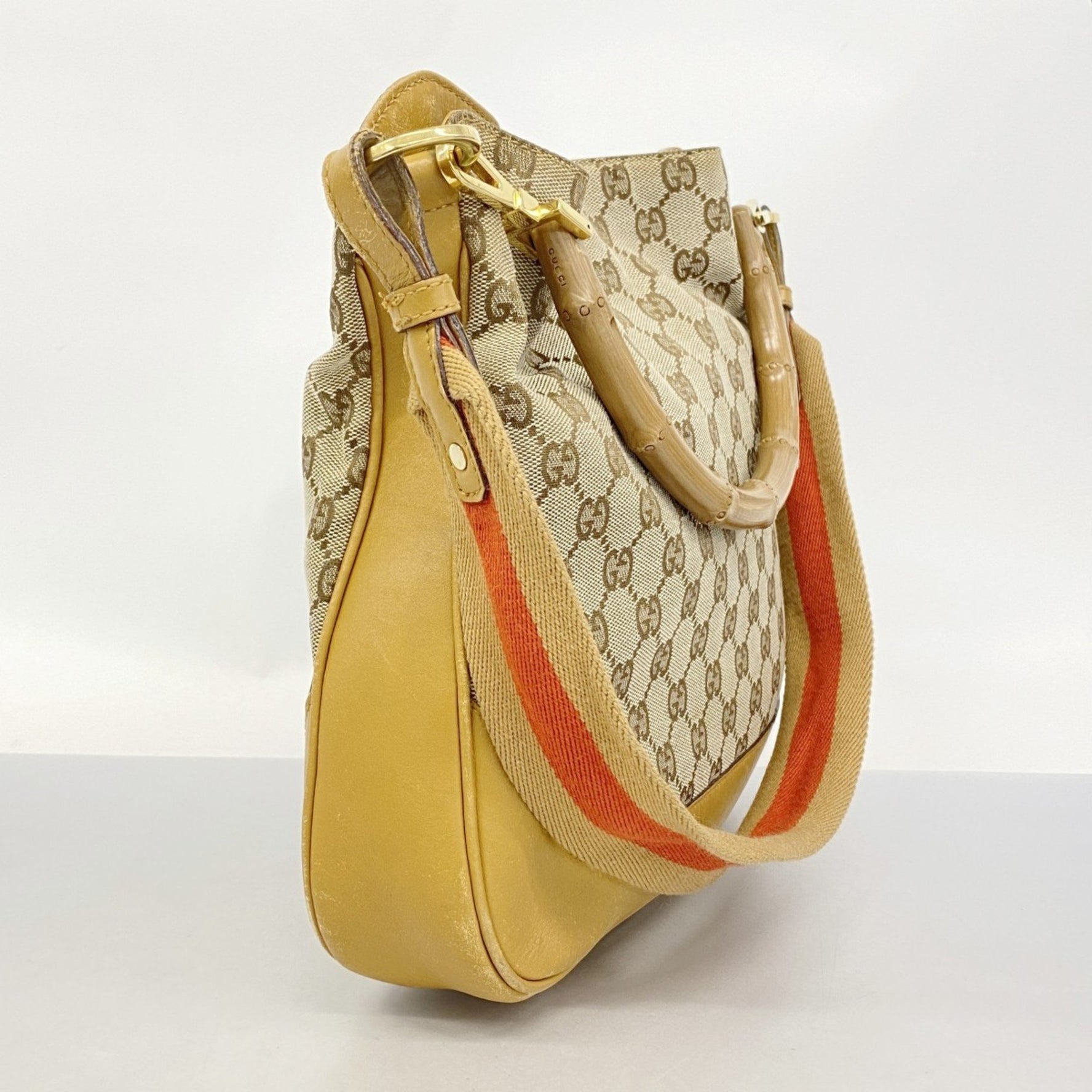 Gucci GG Canvas Bamboo Shoulder Bag 001 4095 Brown Beige