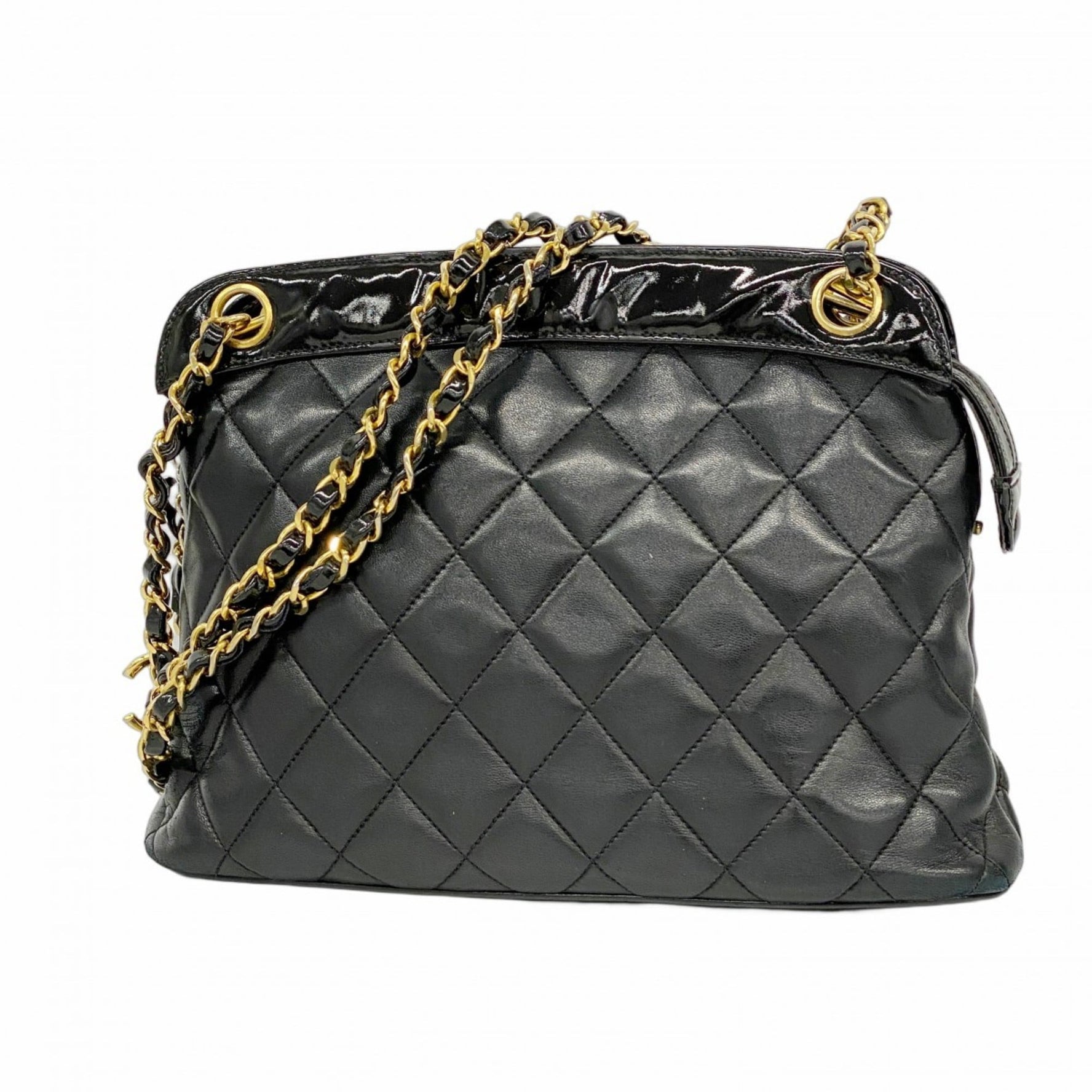 Chanel Matelasse Shoulder Bag with Chain in Lambskin and Patent Leather