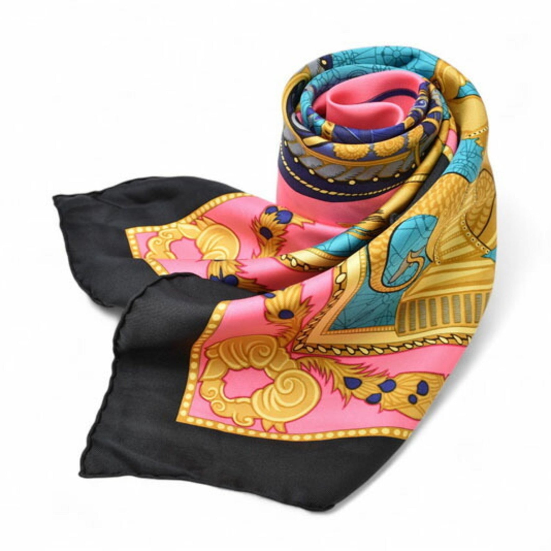 Hermes Scarf Muffler Carre 90 Silk Twill Les Bissone D'e Venise Venice Boat Festival Black Pink