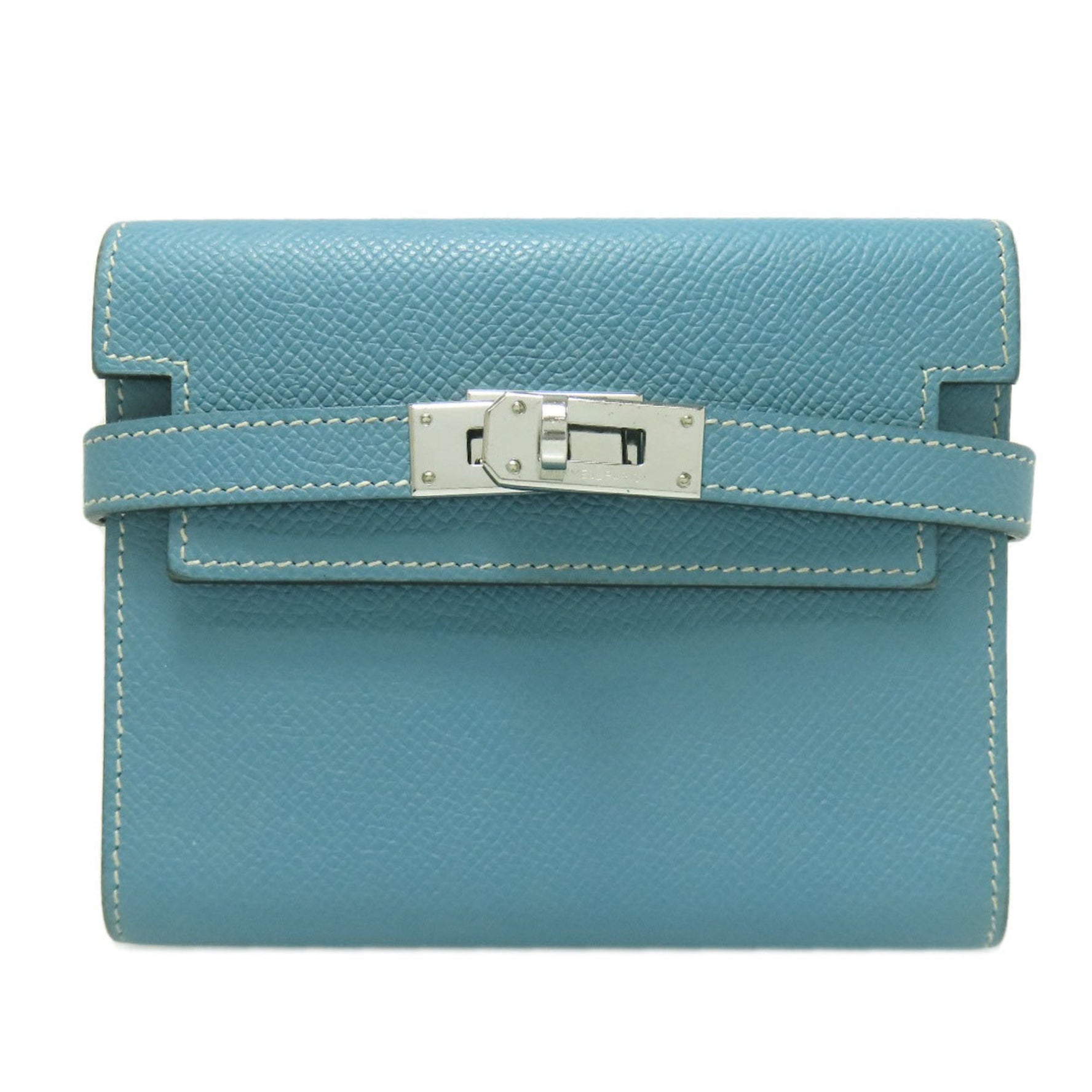 Hermès Kelly Compact Wallet in Blue Jean, Bifold by Epson, HERMES