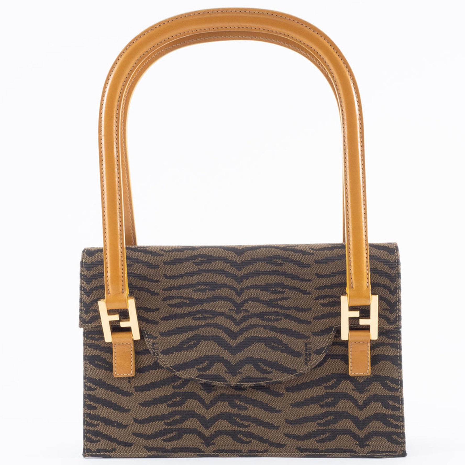 Fendi Zebra Handbag Canvas/Leather Two-Compartment Jacquard