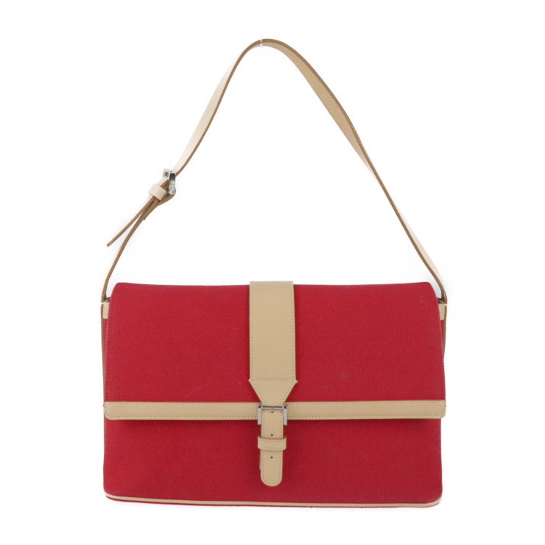 BURBERRY Bag Shoulder - Canvas Leather Red Beige Flap