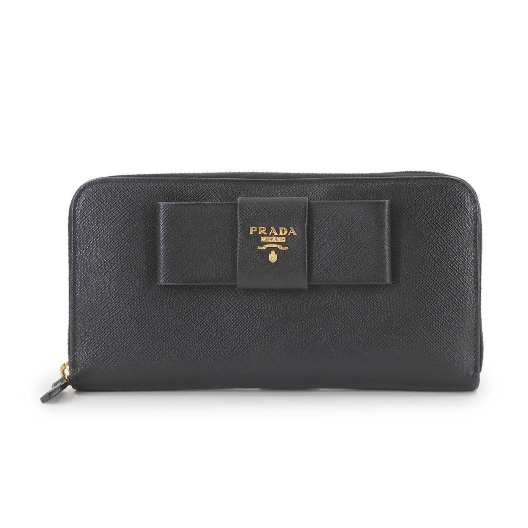 PRADA Ribbon Zipped Around Long Wallet in Saffiano Leather, Black, 1M0506