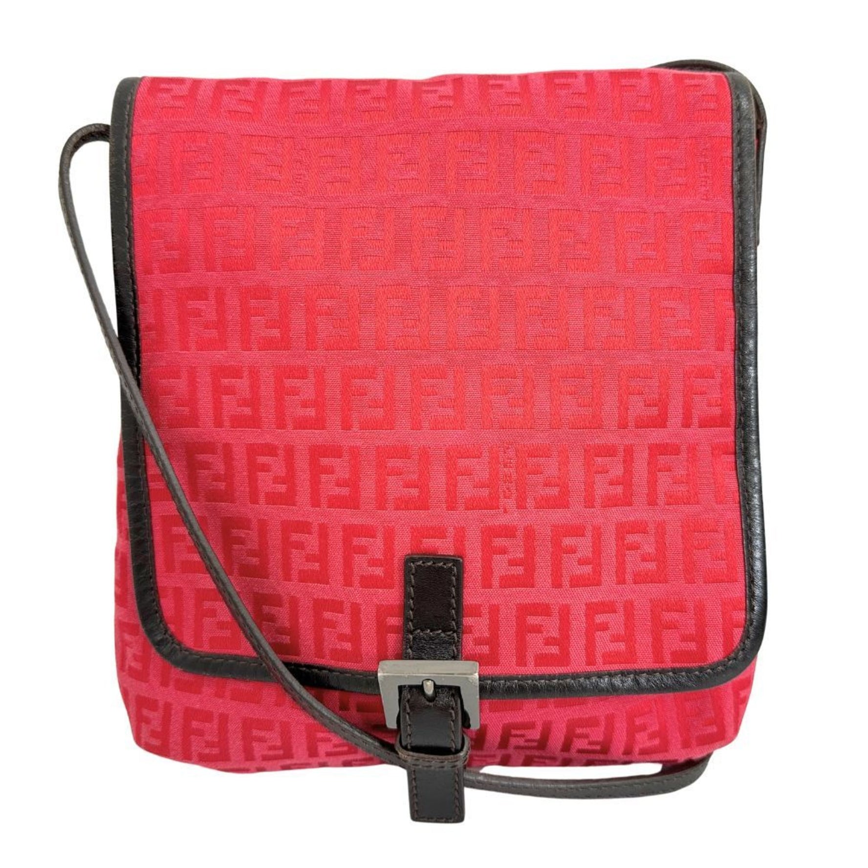 FENDI Zucca Shoulder Bag Canvas Snap Button Ladies