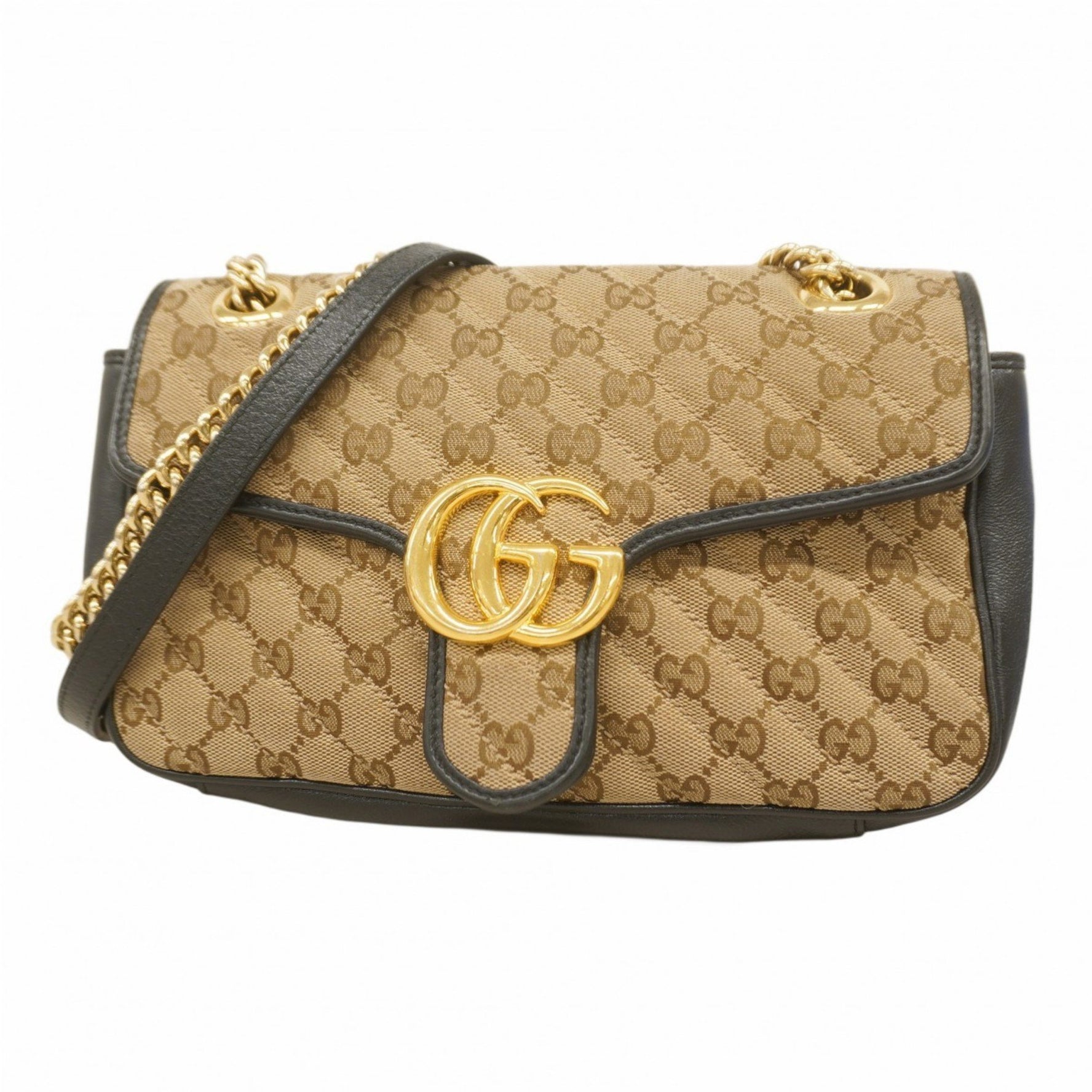 Gucci GG Marmont Shoulder Bag in Canvas Beige and Black