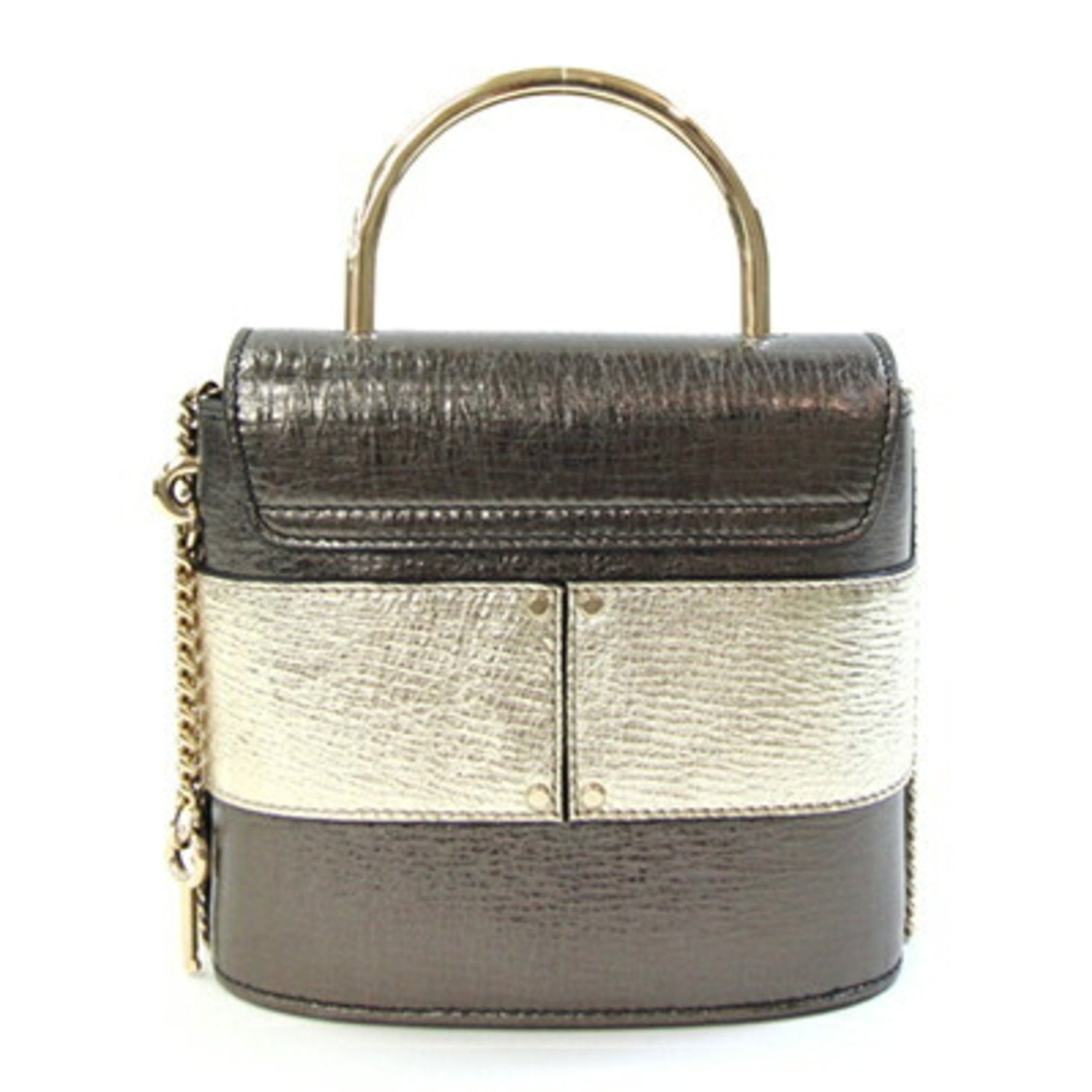 Chloé Chloe Abbey Rock Handbag, Metallic Gray and Silver Leather Shoulder Bag with Chain, Two-Tone Design