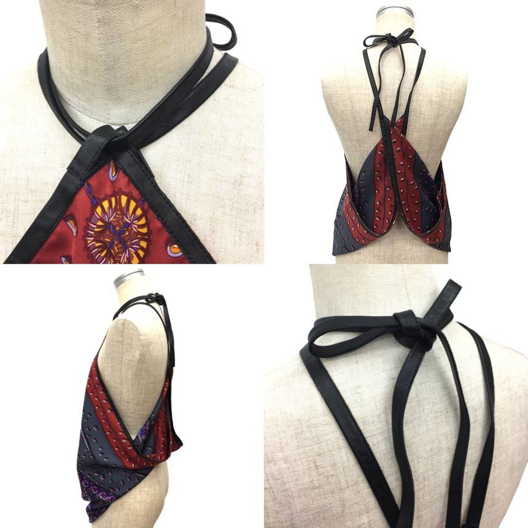HERMES Petit H Scarf Muffler Carre 90 Leather Trimming TRESORS RETROUVES Hidden Treasure