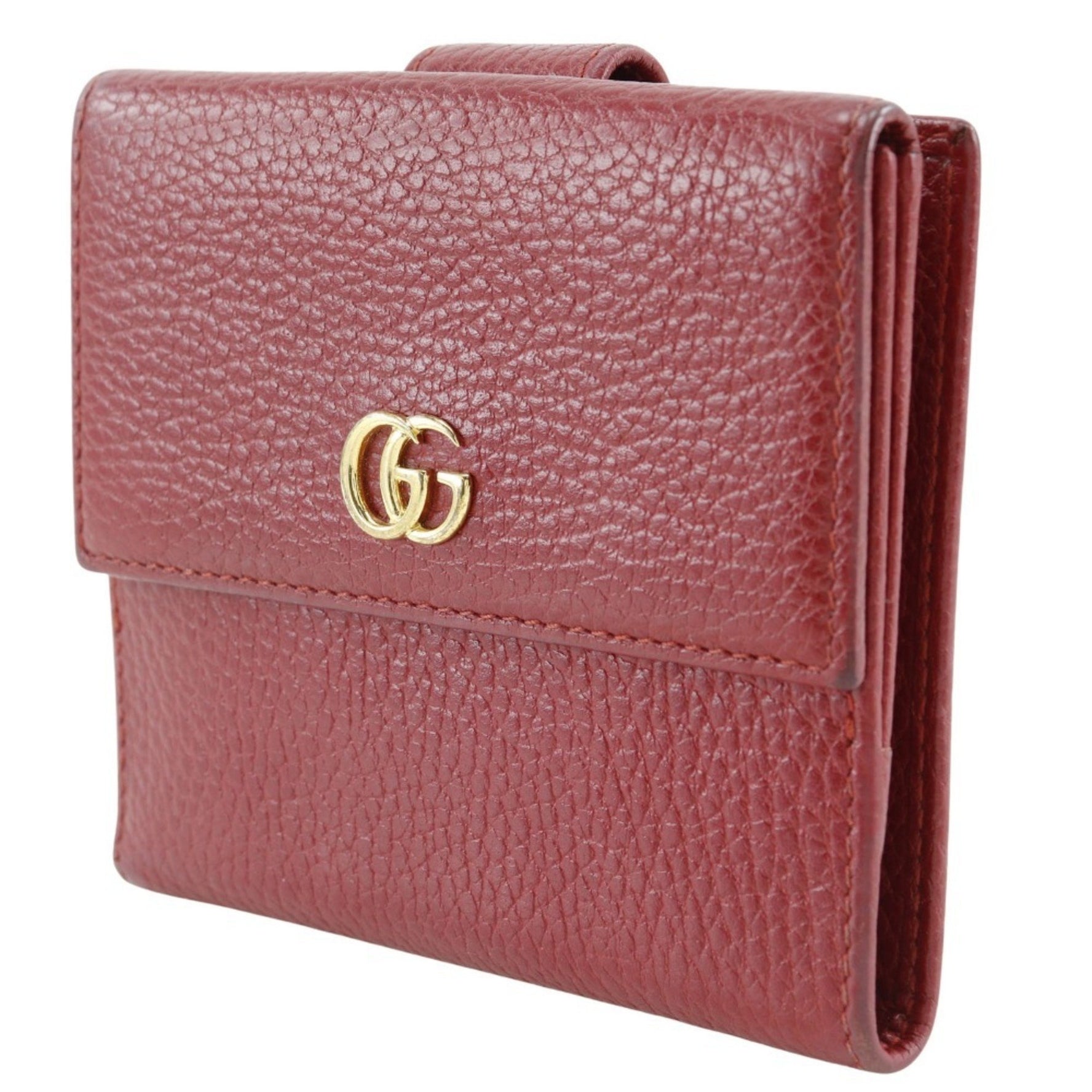 GUCCI GG Marmont Bi-fold Wallet Leather Red Snap Button