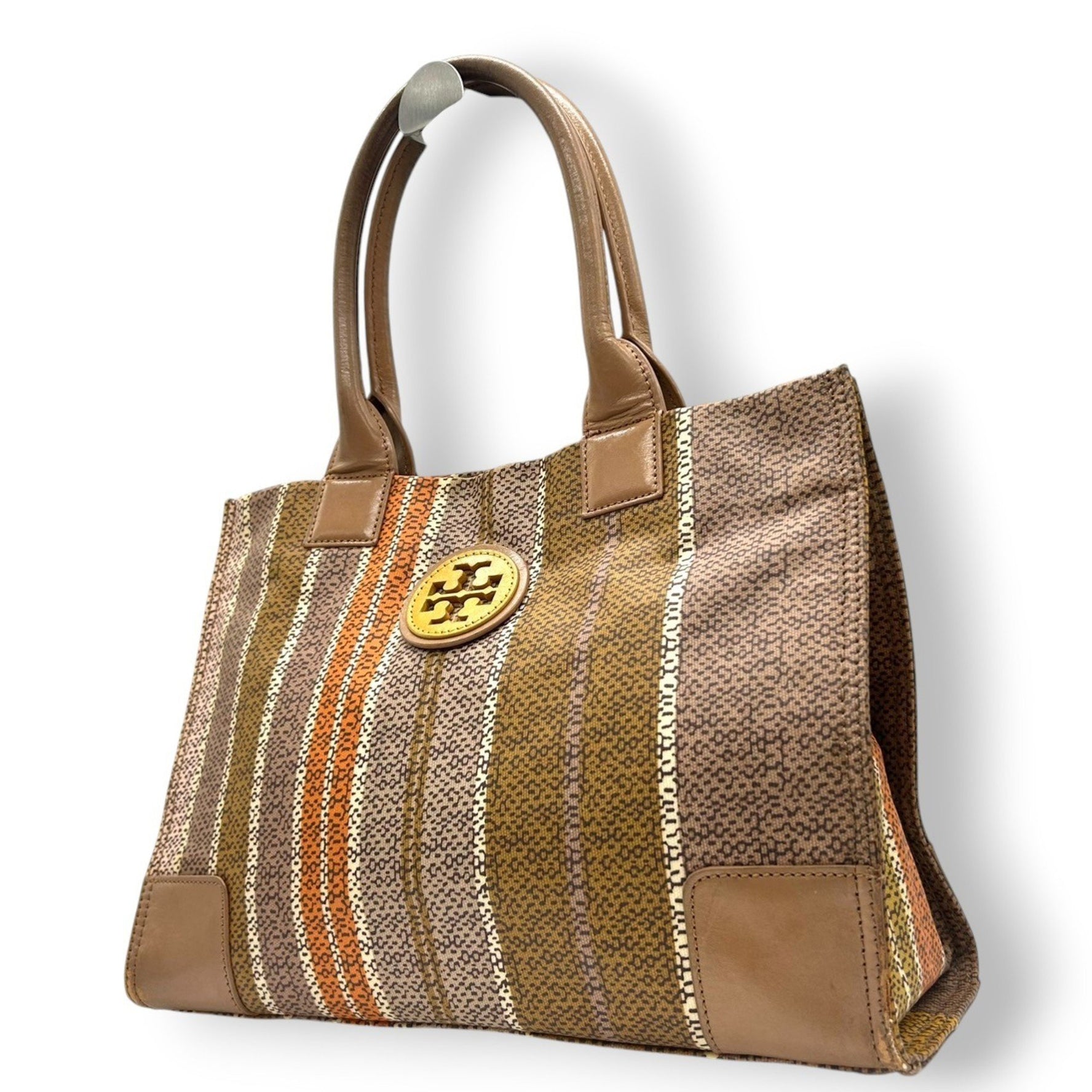 Tory Burch Striped Multicolor Tote Bag in Brown and Orange Leather (Size
