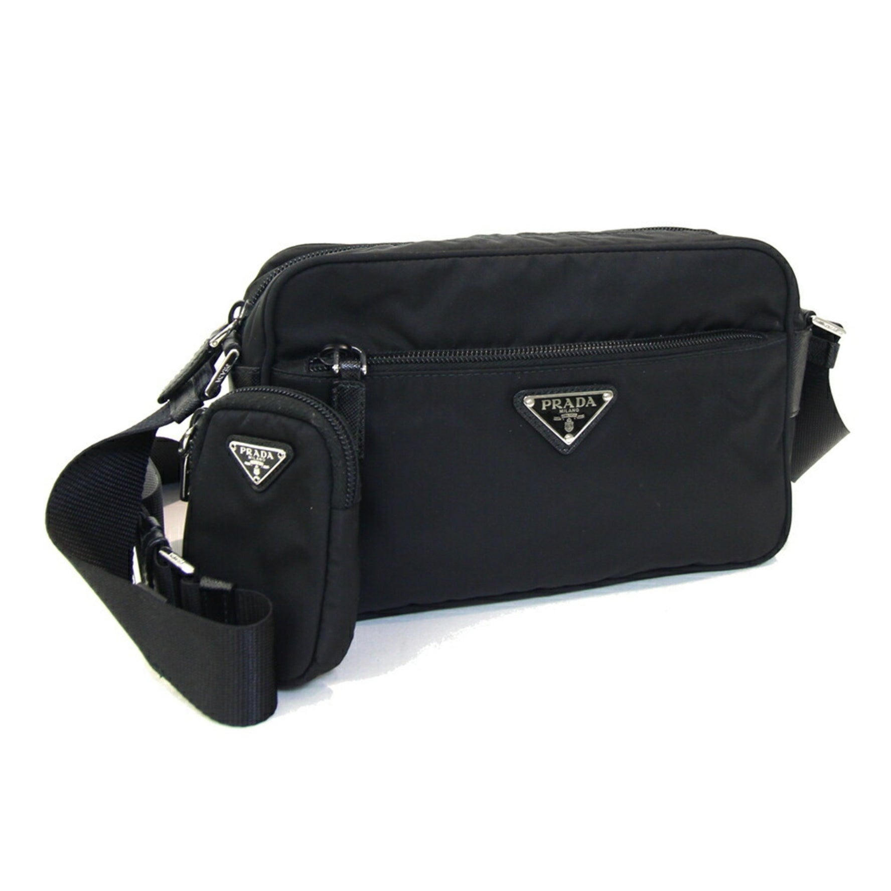 Prada Shoulder Bag Nylon Leather Pochette Re-Nylon